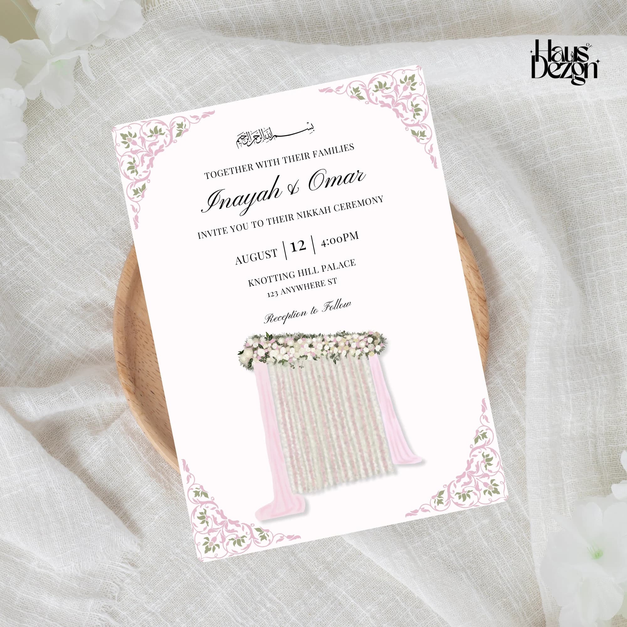 Elegant Nikkah Invite, Islamic Wedding Invitation, Pink Flower Partition, Digital Download, Neutral, Luxurious, Aesthetic, Template - image 5