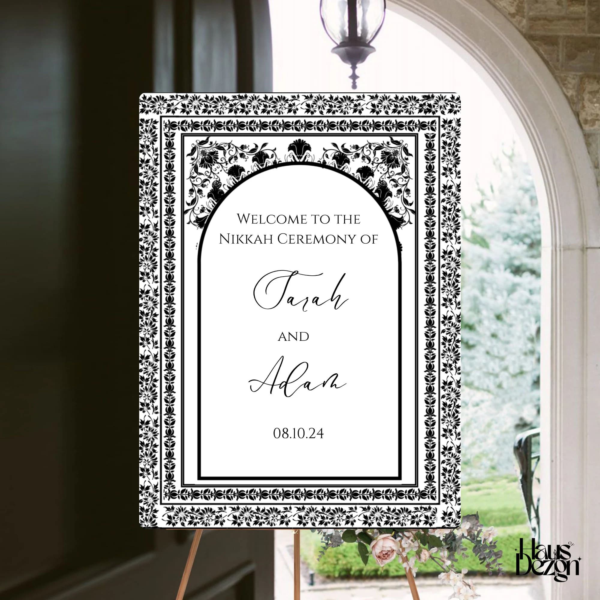 Elegant Nikkah Welcome Sign, Black and White, Islamic Wedding Sign, Digital Download, Mughal Floral Inspired, Engagement, Welcome Poster - image 5