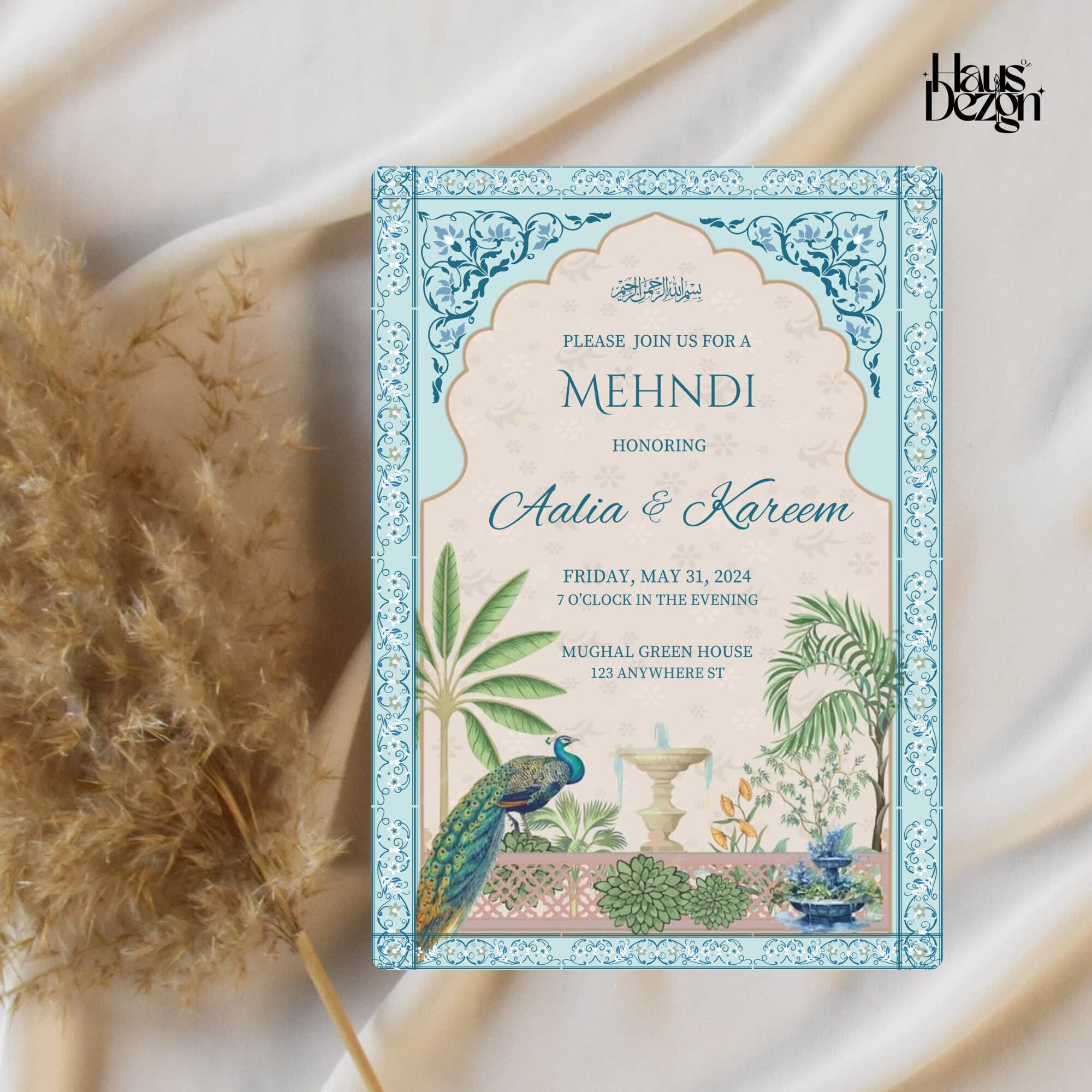 Mehndi, Dholki, Invitation, Floral Mughal Garden, Islamic Wedding Invite, Engagement, Digital Download, Mehndi Evite, Turqoise and Green - image 5