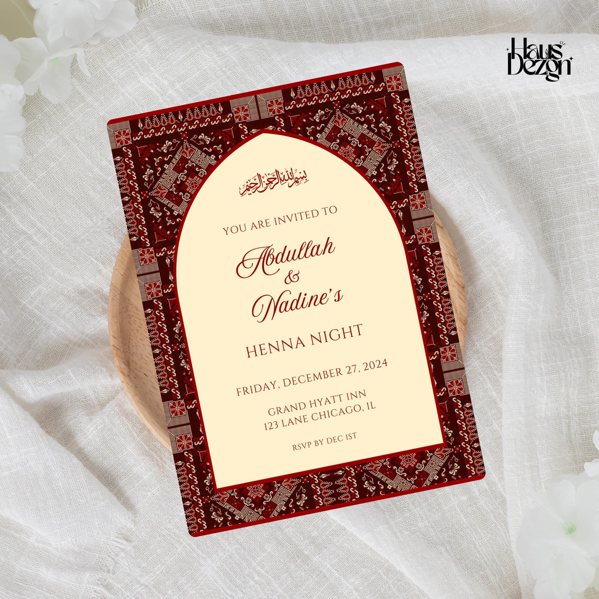 Elegant Palestinian Henna Invite, Tatreez Pattern, Henna Night, Henna Party, Palestinian Wedding Invitation, Digital Download, Editable - image 3
