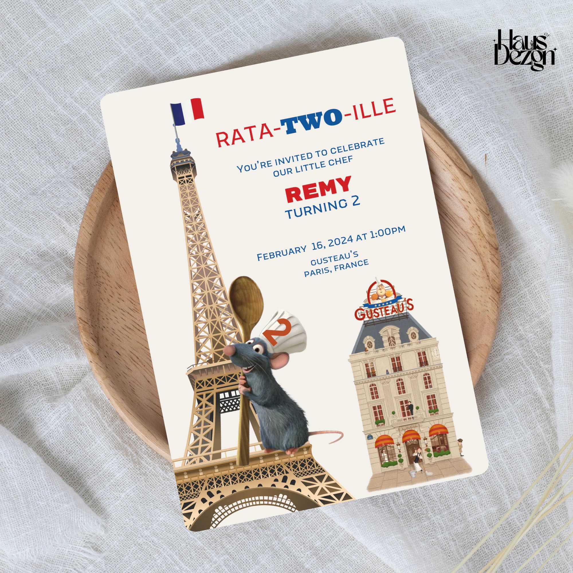 Rata-TWO-ille Themed Birthday Party Invitation- Disney's Ratatouille- Kids Bday- Paris- Gusteau's- Digital Invite
