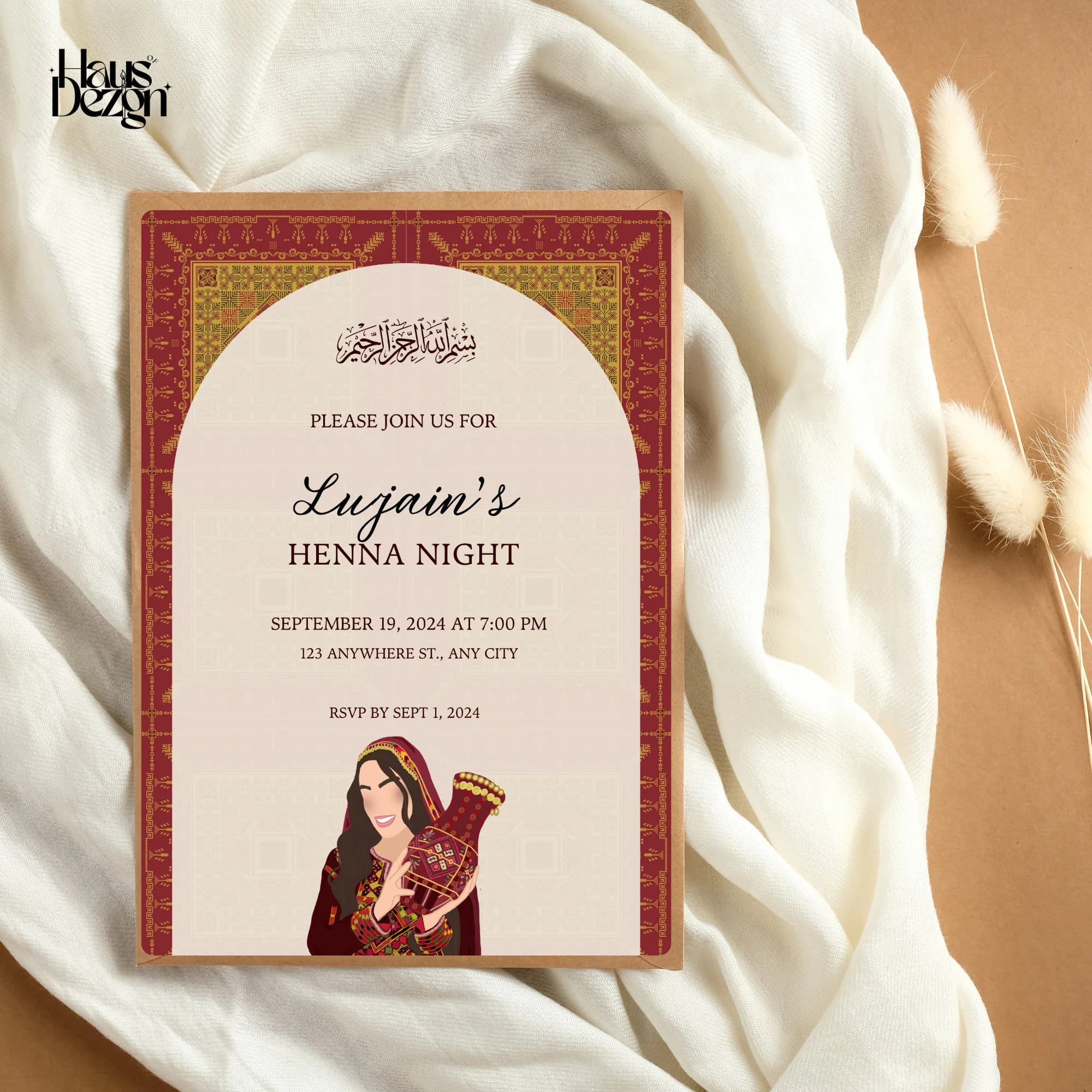 Palestinian Tatreez Henna Invitation, Arab Wedding, Henna Bride Invite, 3roosa, Falasteen, Digital Download, Arabic Text - image 3