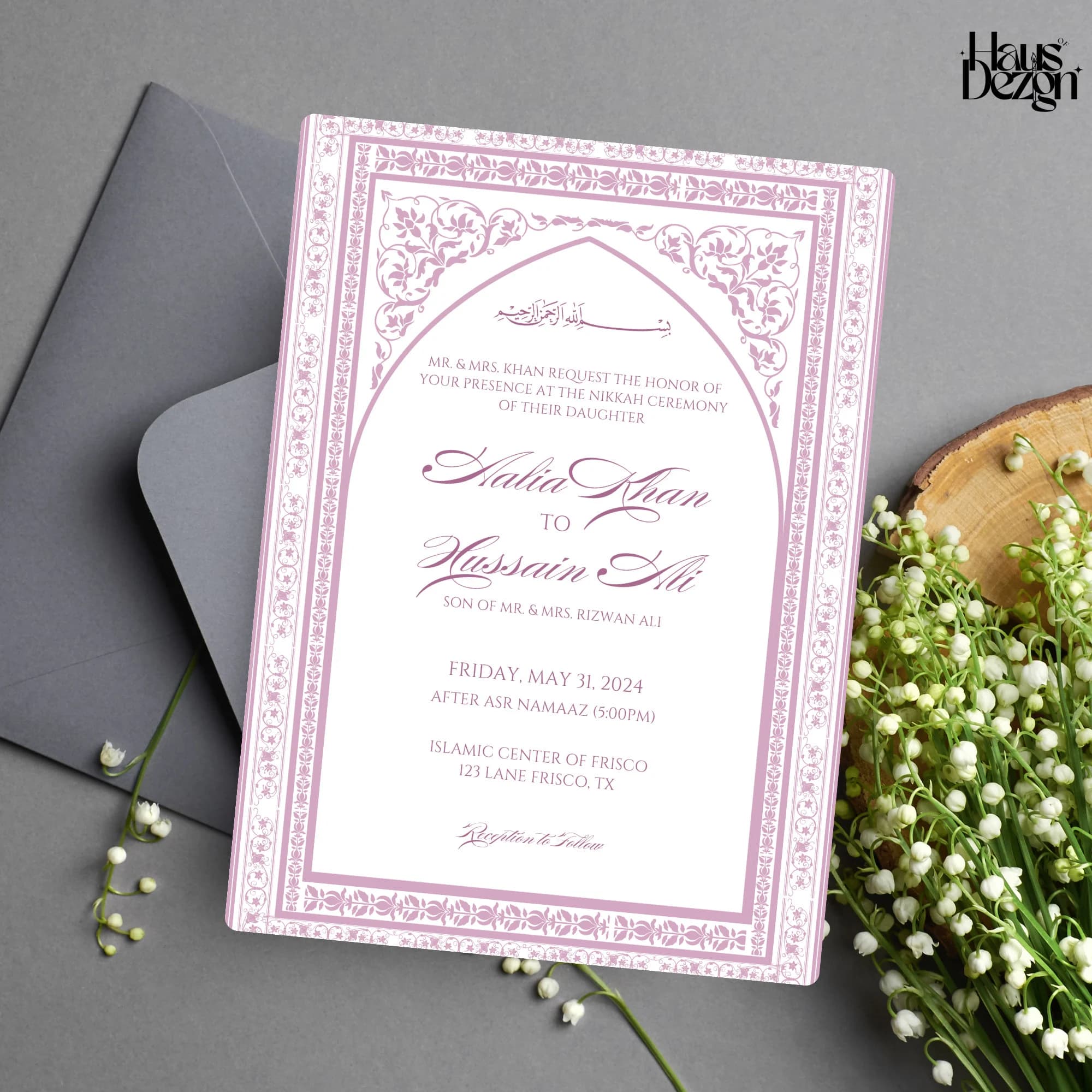 Digital Nikkah Invite- Elegant, Intricate Islamic Nikkah Invitation- Luxury Pink Minimal- Muslim Wedding Invitation- Digital Download