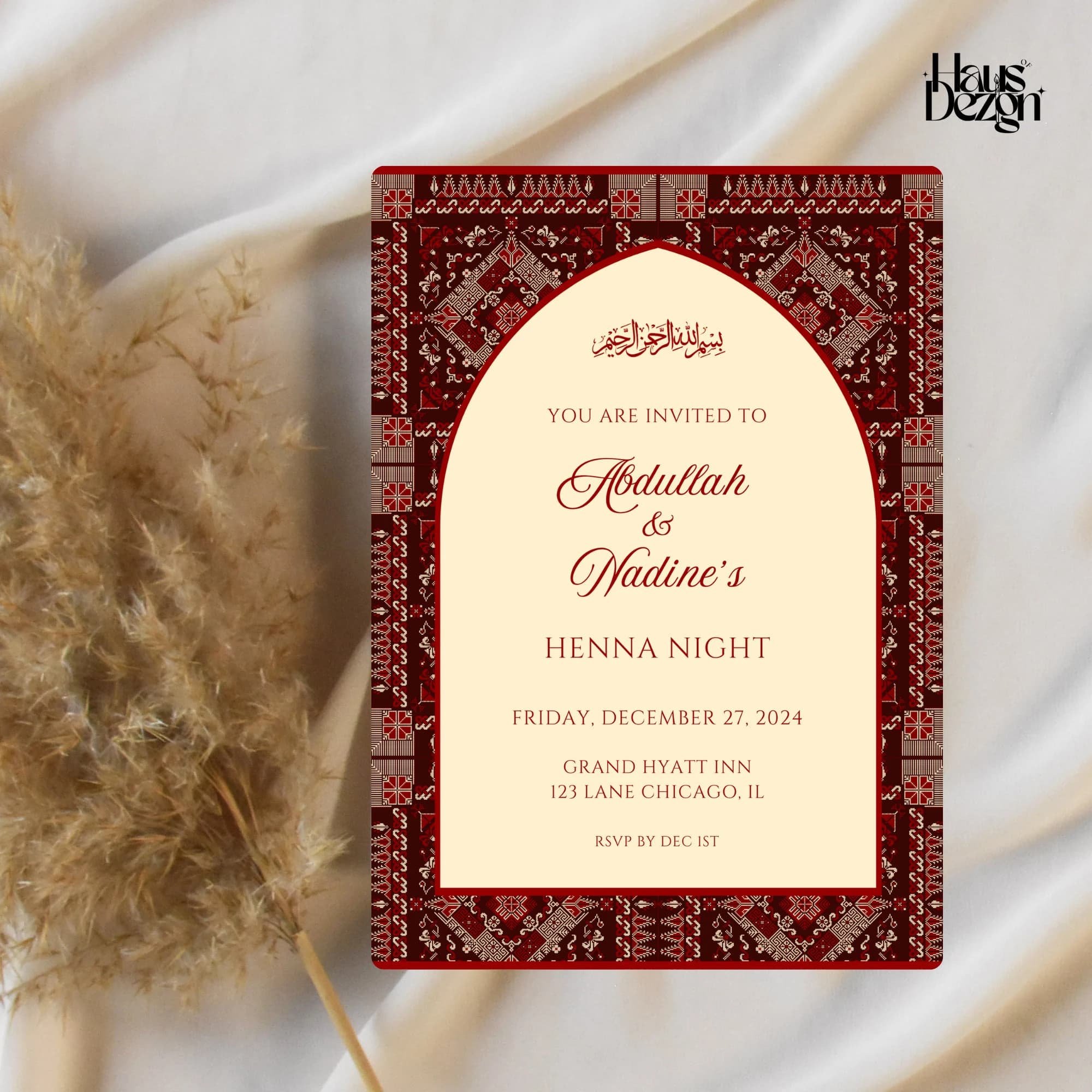 Elegant Palestinian Henna Invite, Tatreez Pattern, Henna Night, Henna Party, Palestinian Wedding Invitation, Digital Download, Editable