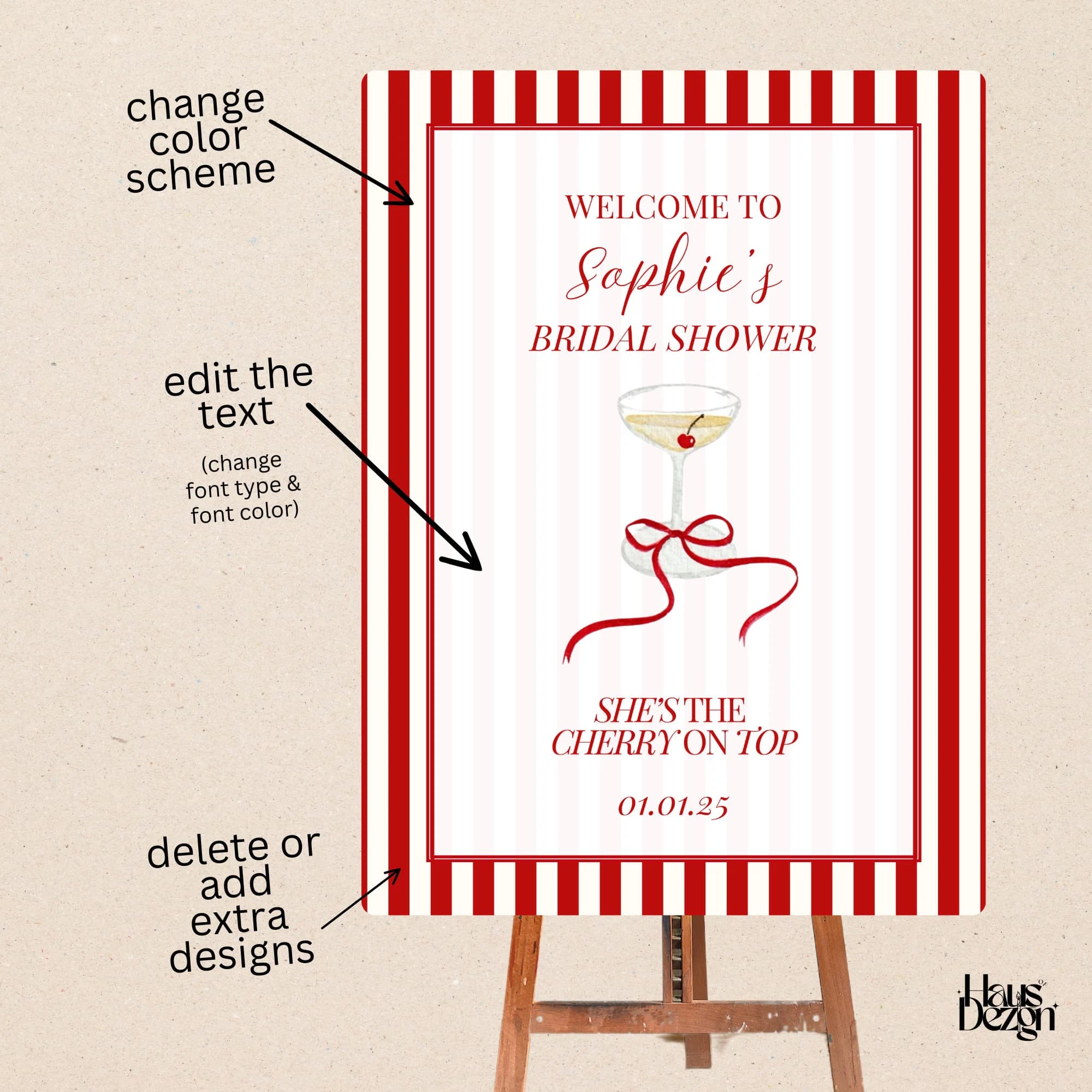 Cherry on top, Welcome Sign, Coquette Cherry Bridal Shower Sign, Cocktail, Girly Cherry Welcome Sign, Digital Download - image 3