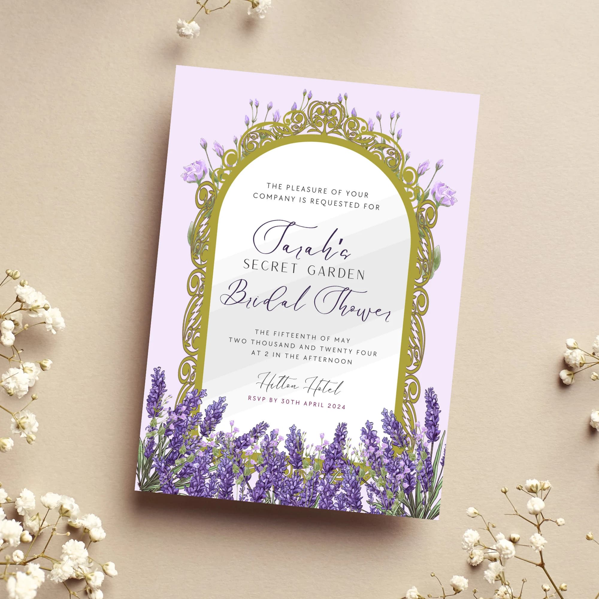 Secret Garden Bridal Shower Invitation- Digital Card- Floral- Gold Mirror