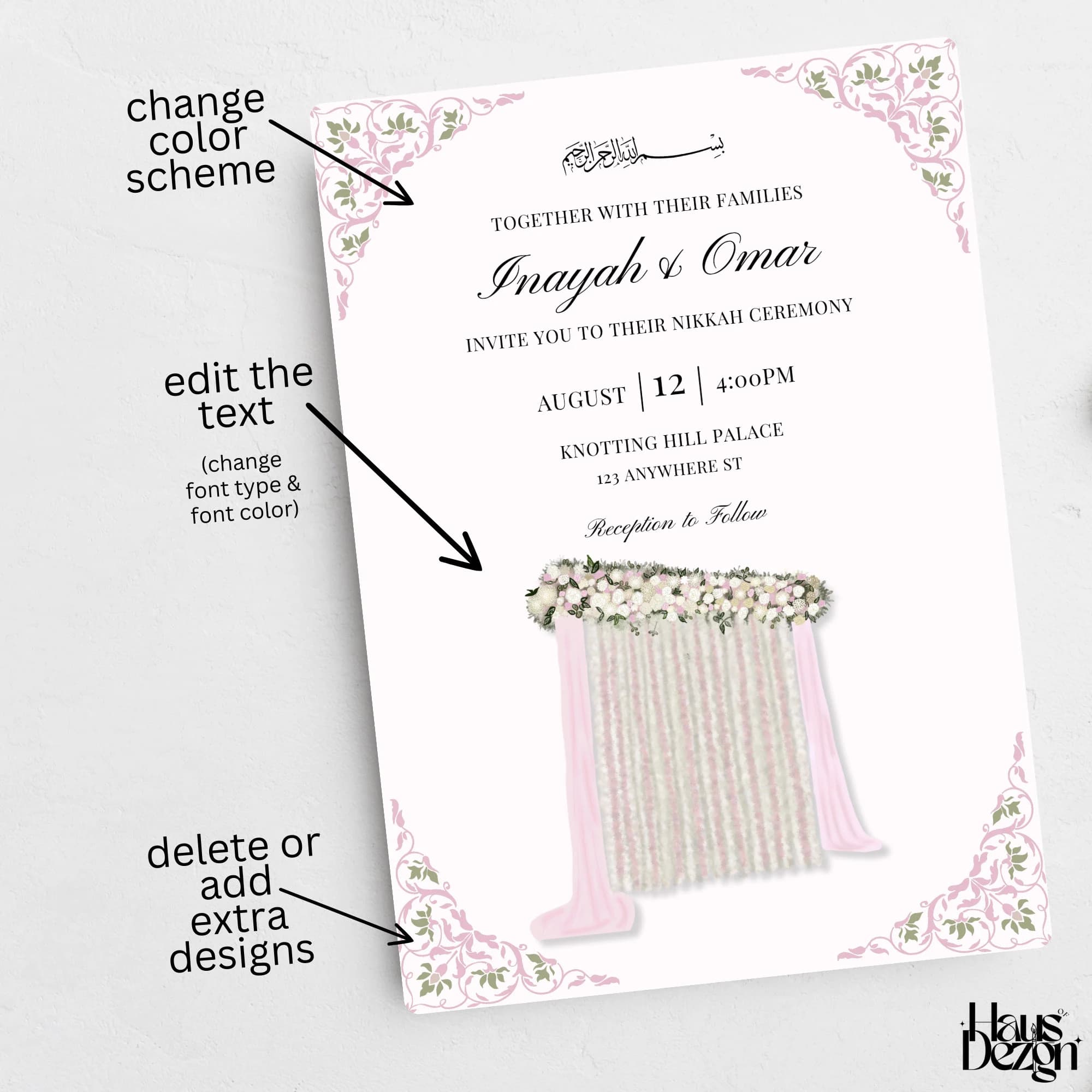 Elegant Nikkah Invite, Islamic Wedding Invitation, Pink Flower Partition, Digital Download, Neutral, Luxurious, Aesthetic, Template - image 4