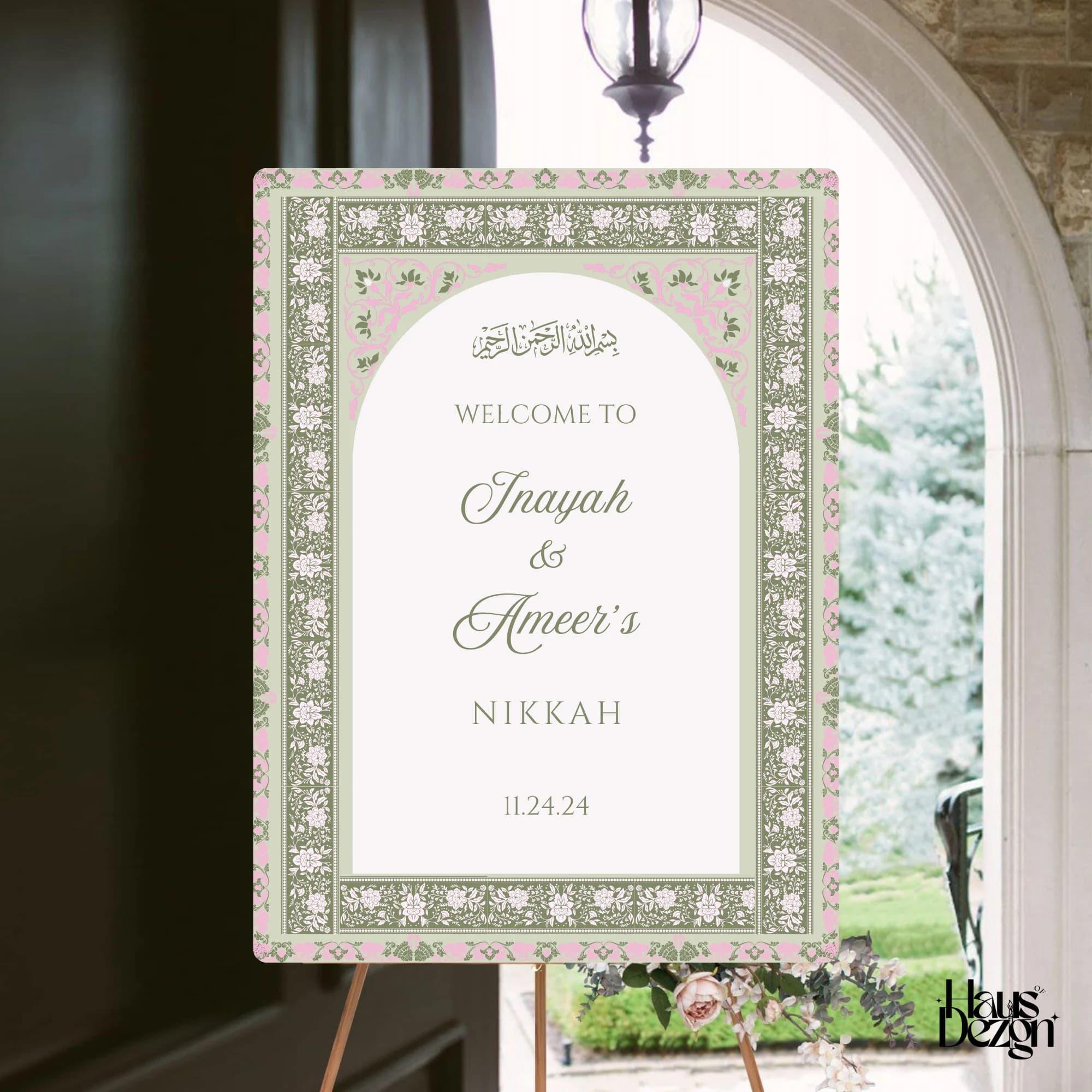 Elegant Nikkah Welcome Sign, Sage green, Pink, Islamic Wedding, Welcome Sign, Engagement, Baath Pakki, Digital, Welcome Poster - image 5