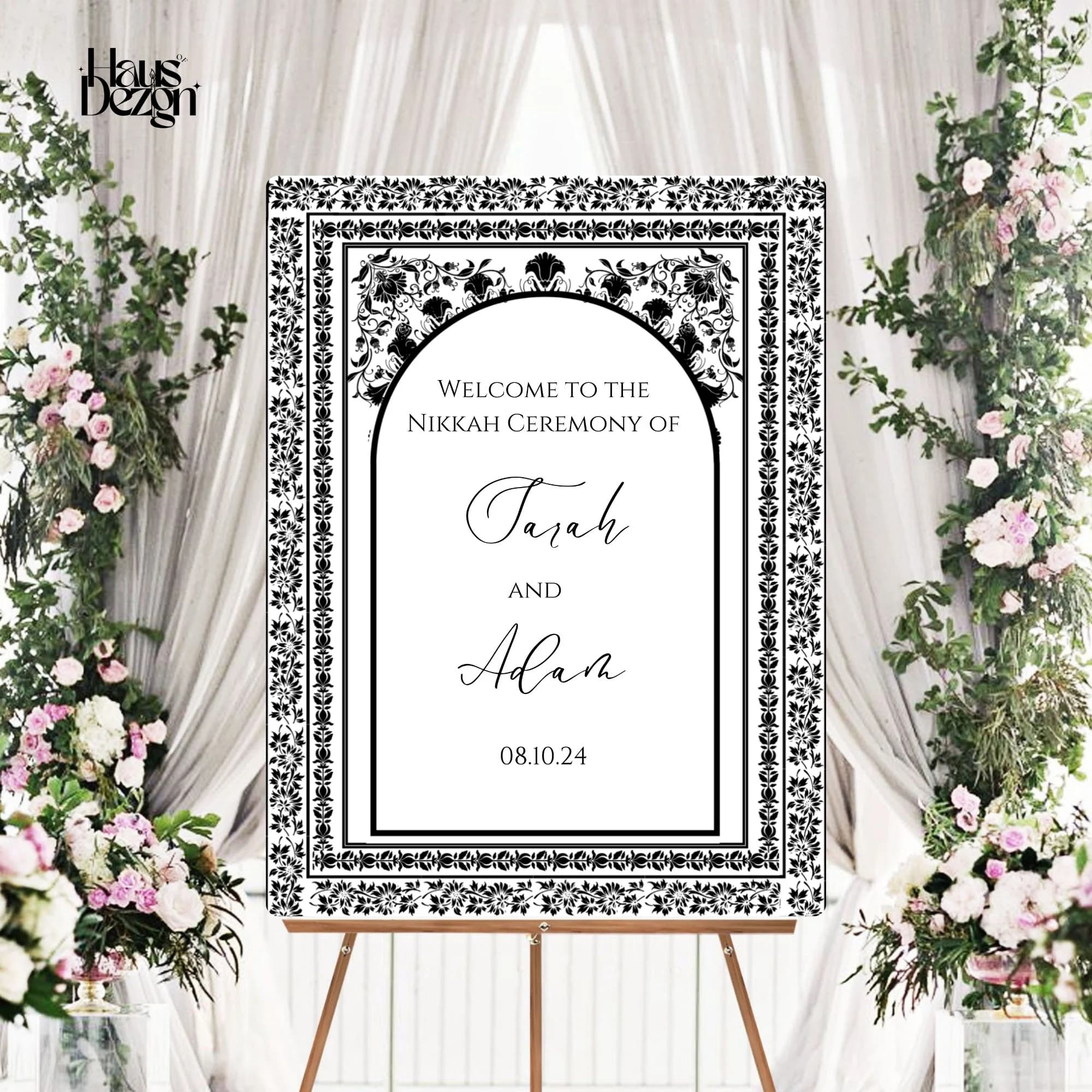 Elegant Nikkah Welcome Sign, Black and White, Islamic Wedding Sign, Digital Download, Mughal Floral Inspired, Engagement, Welcome Poster - image 3