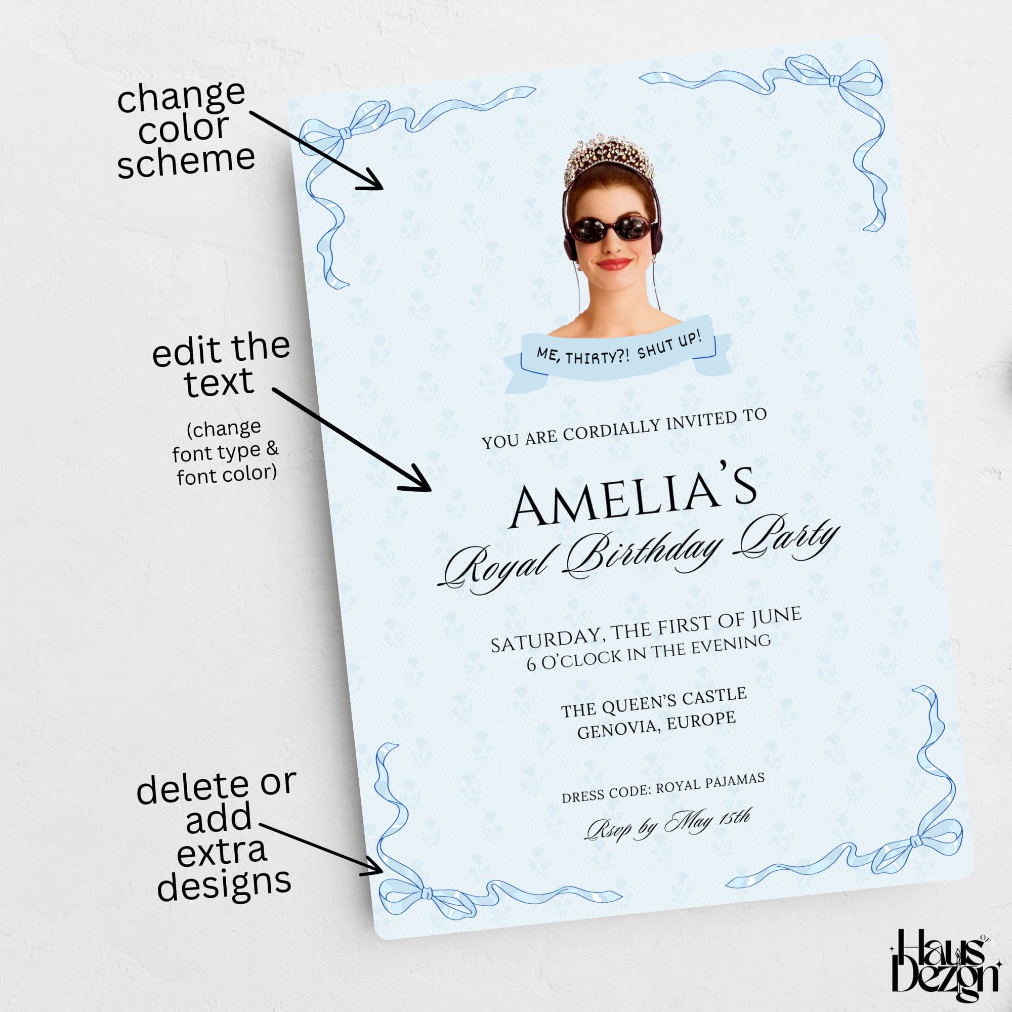 Princess Diaries Birthday Party Invitation, Editable Template, Royal Sleepover Invite, Genovia, Princess Theme Party, Bridal, Digital - image 3