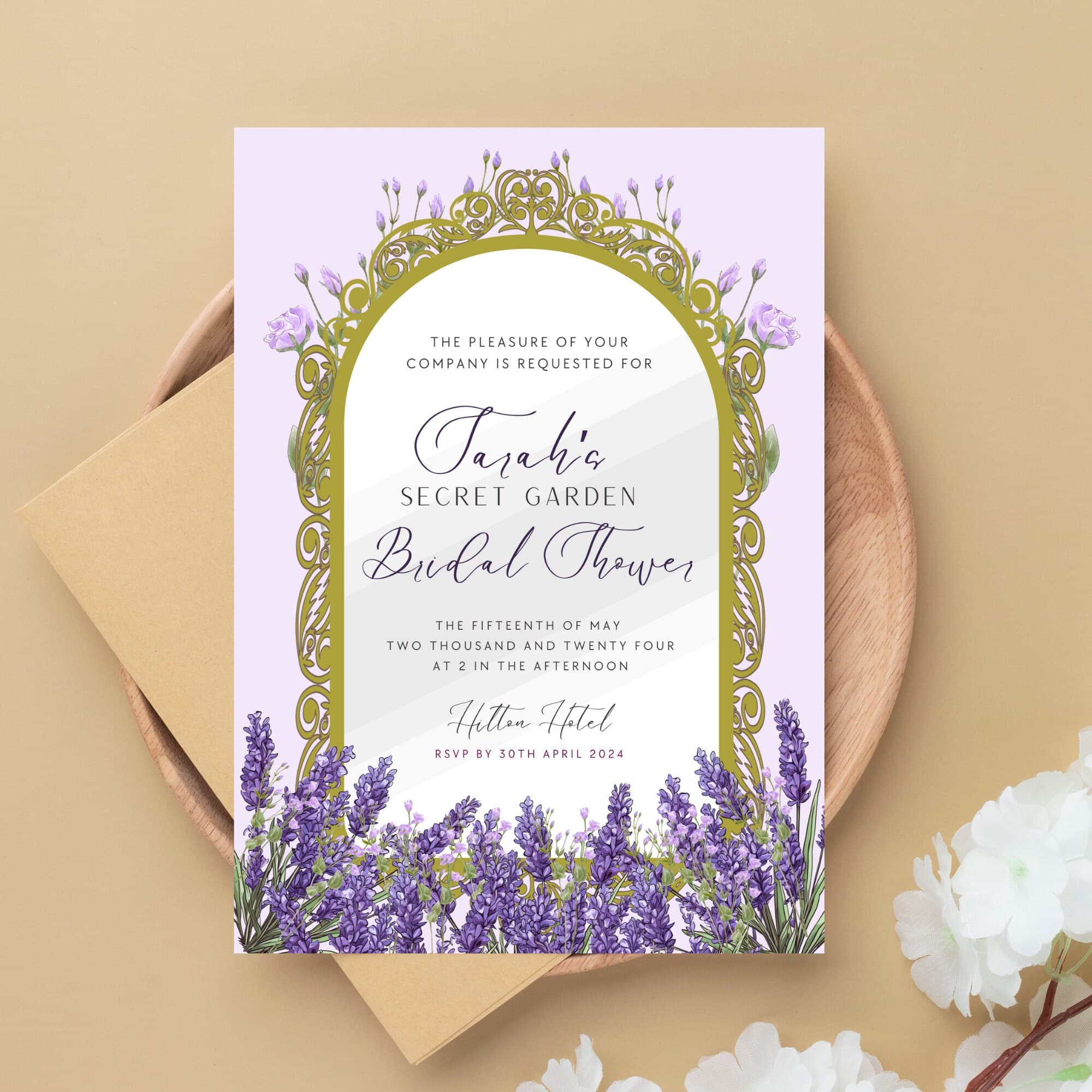 Secret Garden Bridal Shower Invitation- Digital Card- Floral- Gold Mirror - image 3
