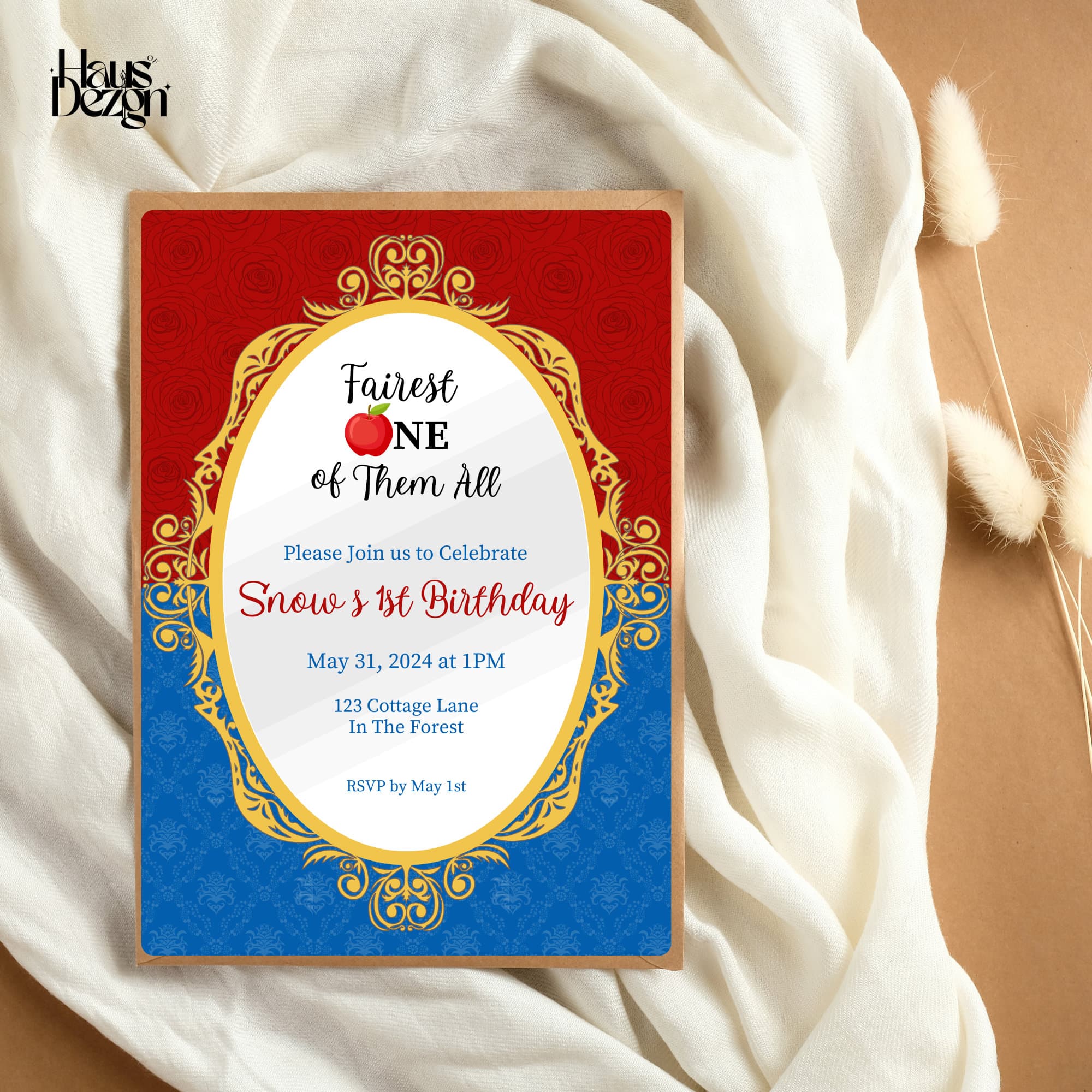 Snow White Invitation, First Birthday, Fairest One of Them All, Digital Download, Birthday Invite Template, Disney
