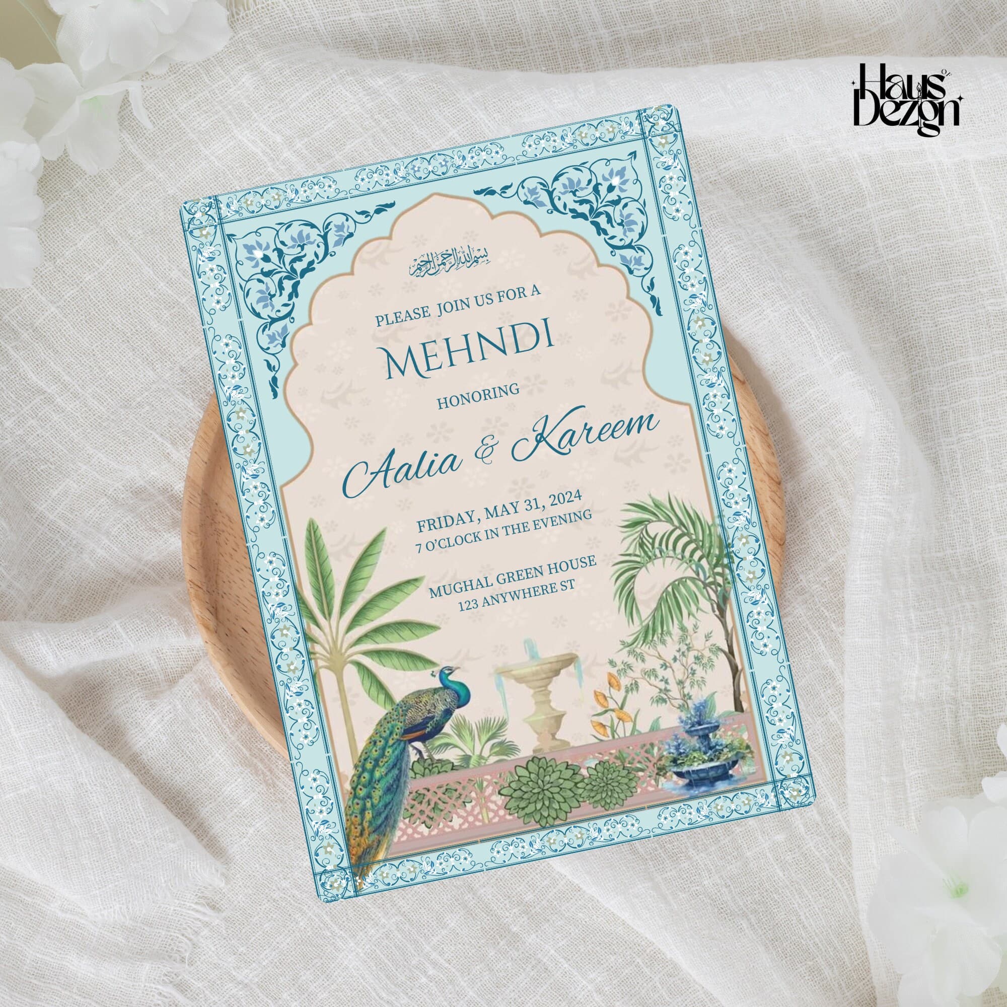 Mehndi, Dholki, Invitation, Floral Mughal Garden, Islamic Wedding Invite, Engagement, Digital Download, Mehndi Evite, Turqoise and Green