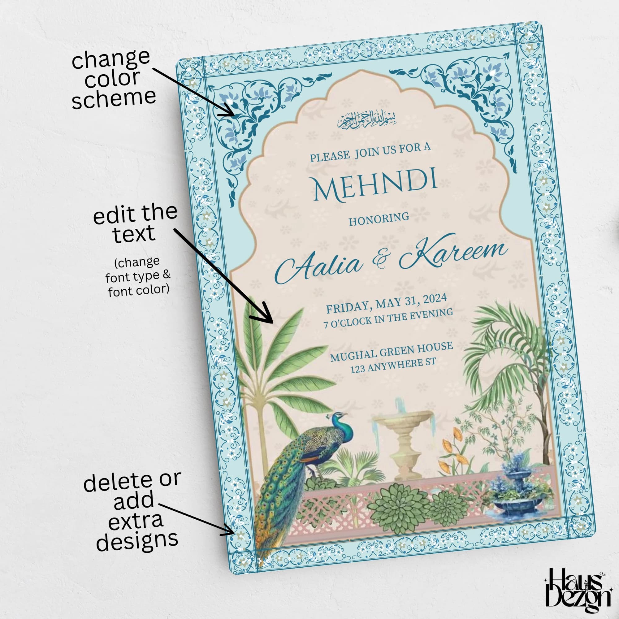 Mehndi, Dholki, Invitation, Floral Mughal Garden, Islamic Wedding Invite, Engagement, Digital Download, Mehndi Evite, Turqoise and Green - image 3