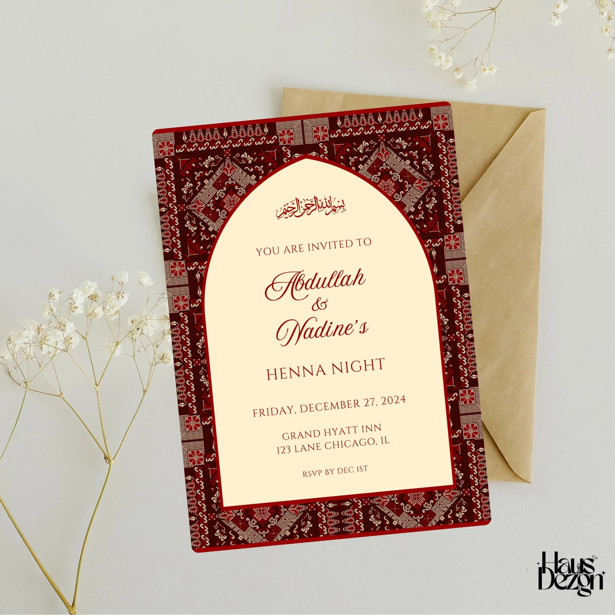 Elegant Palestinian Henna Invite, Tatreez Pattern, Henna Night, Henna Party, Palestinian Wedding Invitation, Digital Download, Editable - image 4