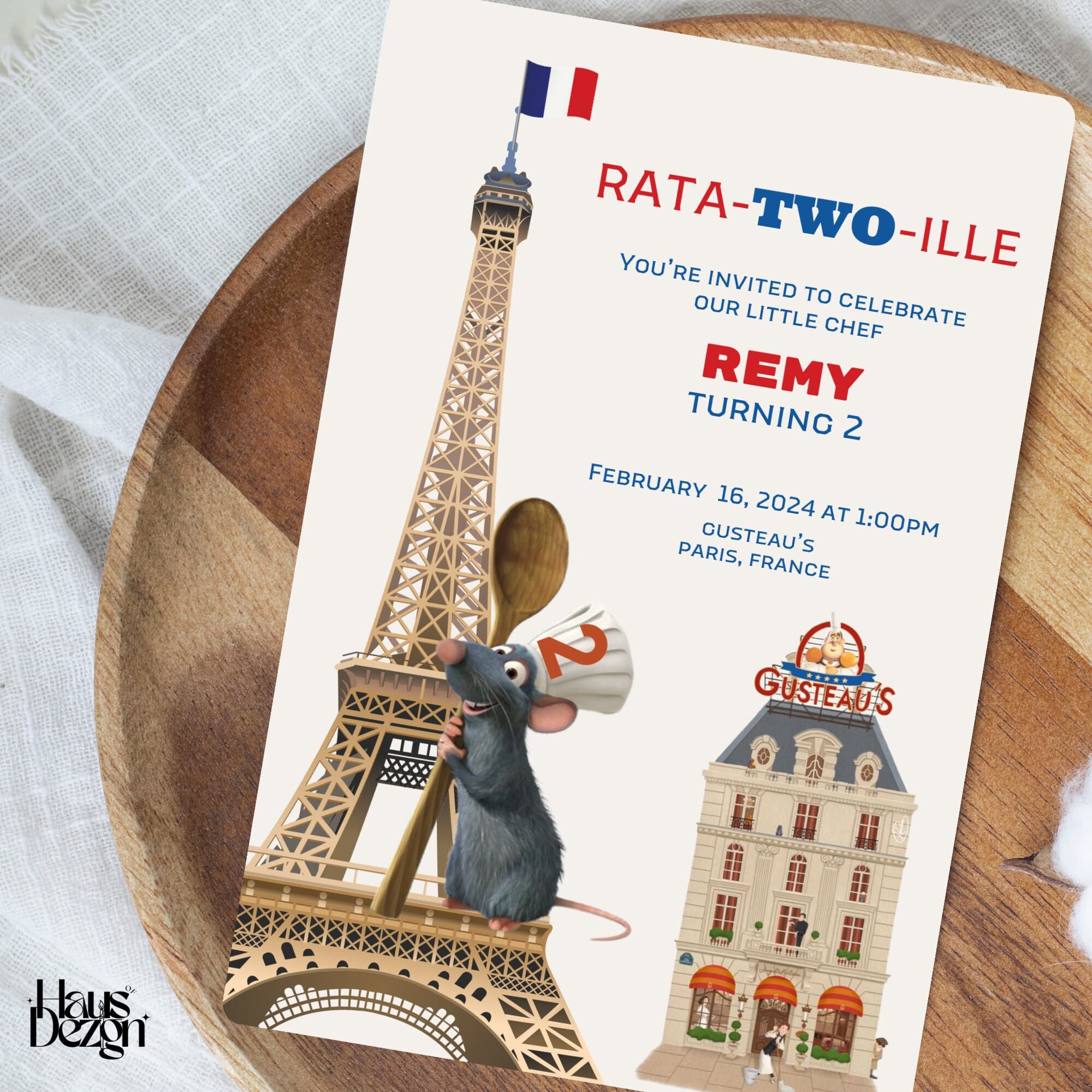 Rata-TWO-ille Themed Birthday Party Invitation- Disney's Ratatouille- Kids Bday- Paris- Gusteau's- Digital Invite - image 4