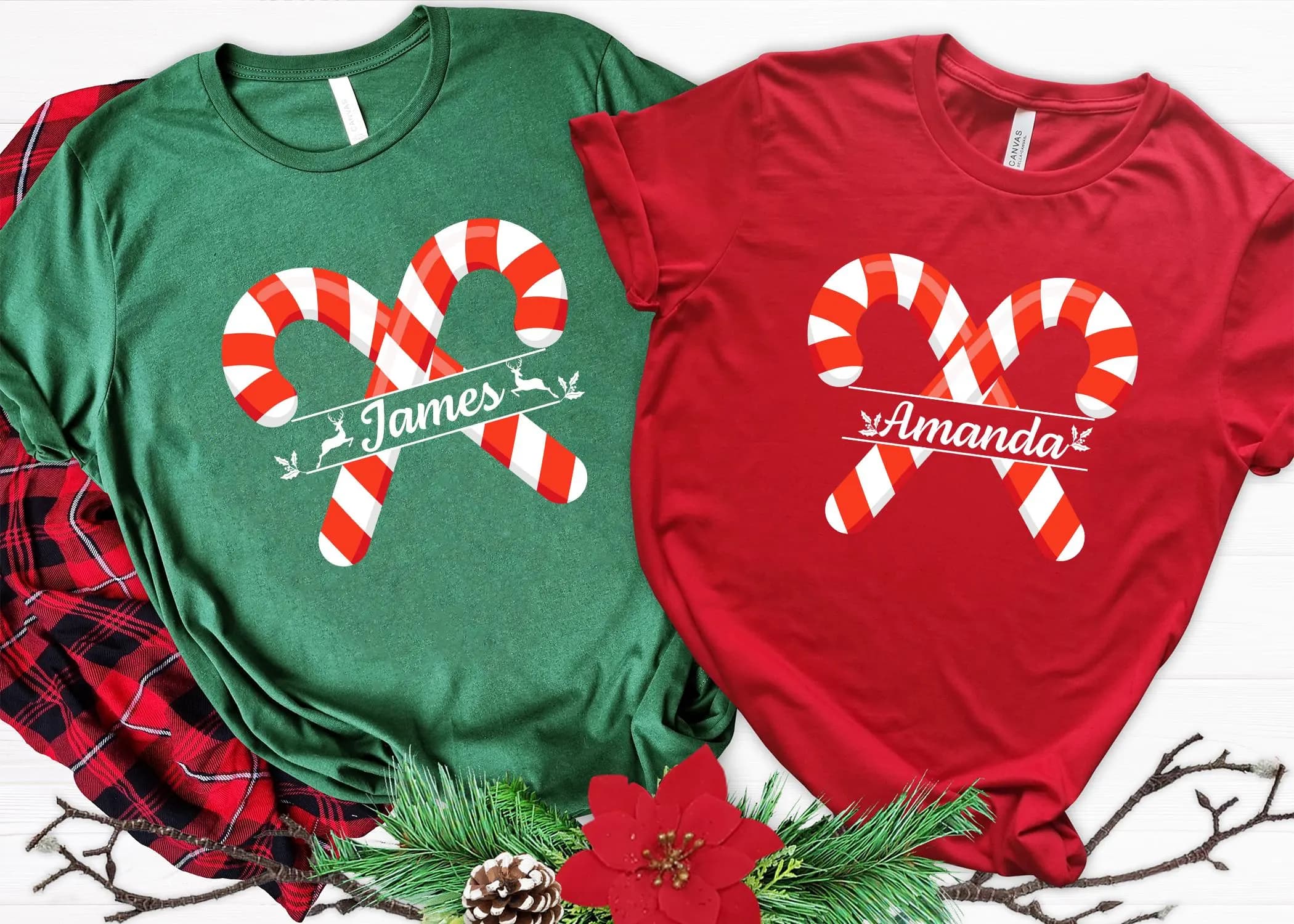 Custom Christmas Candy Cane Family Shirt, Matching Holiday Tees