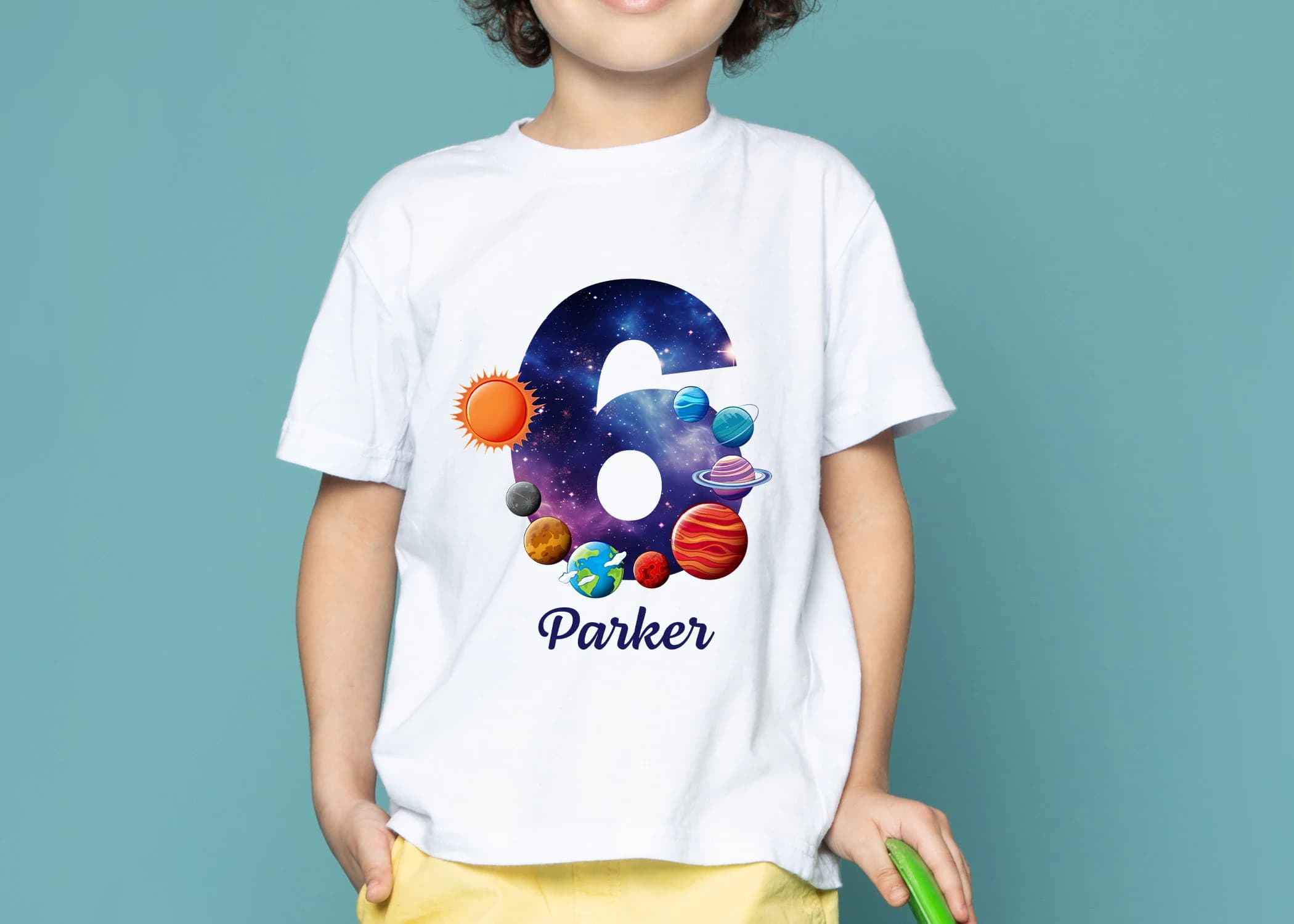Personalized Space Birthday T-shirt, Planets Galaxy Tee, Kids Planet Themed Party Shirt