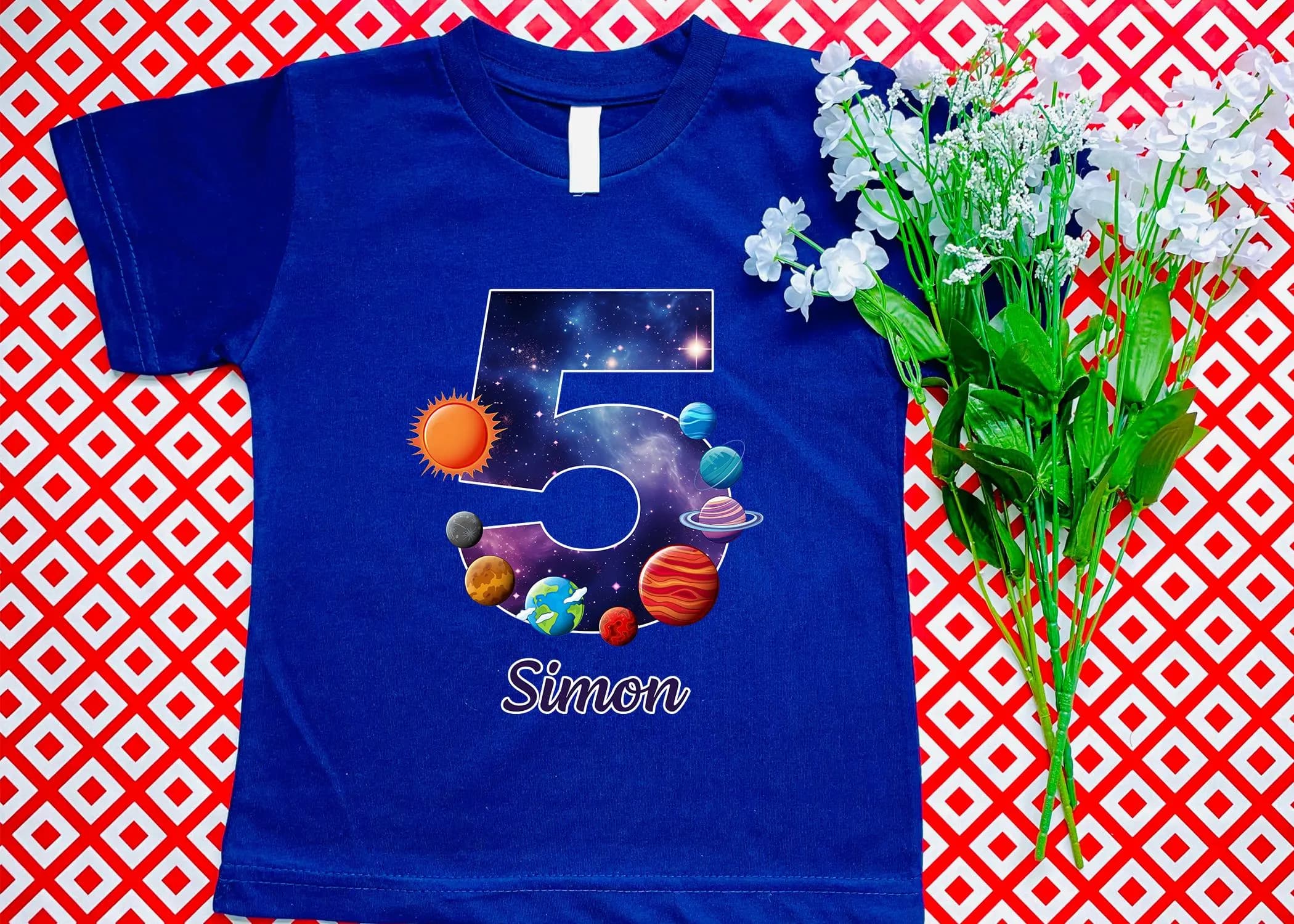 Personalized Space Birthday T-shirt, Planets Galaxy Tee, Kids Planet Themed Party Shirt - image 5