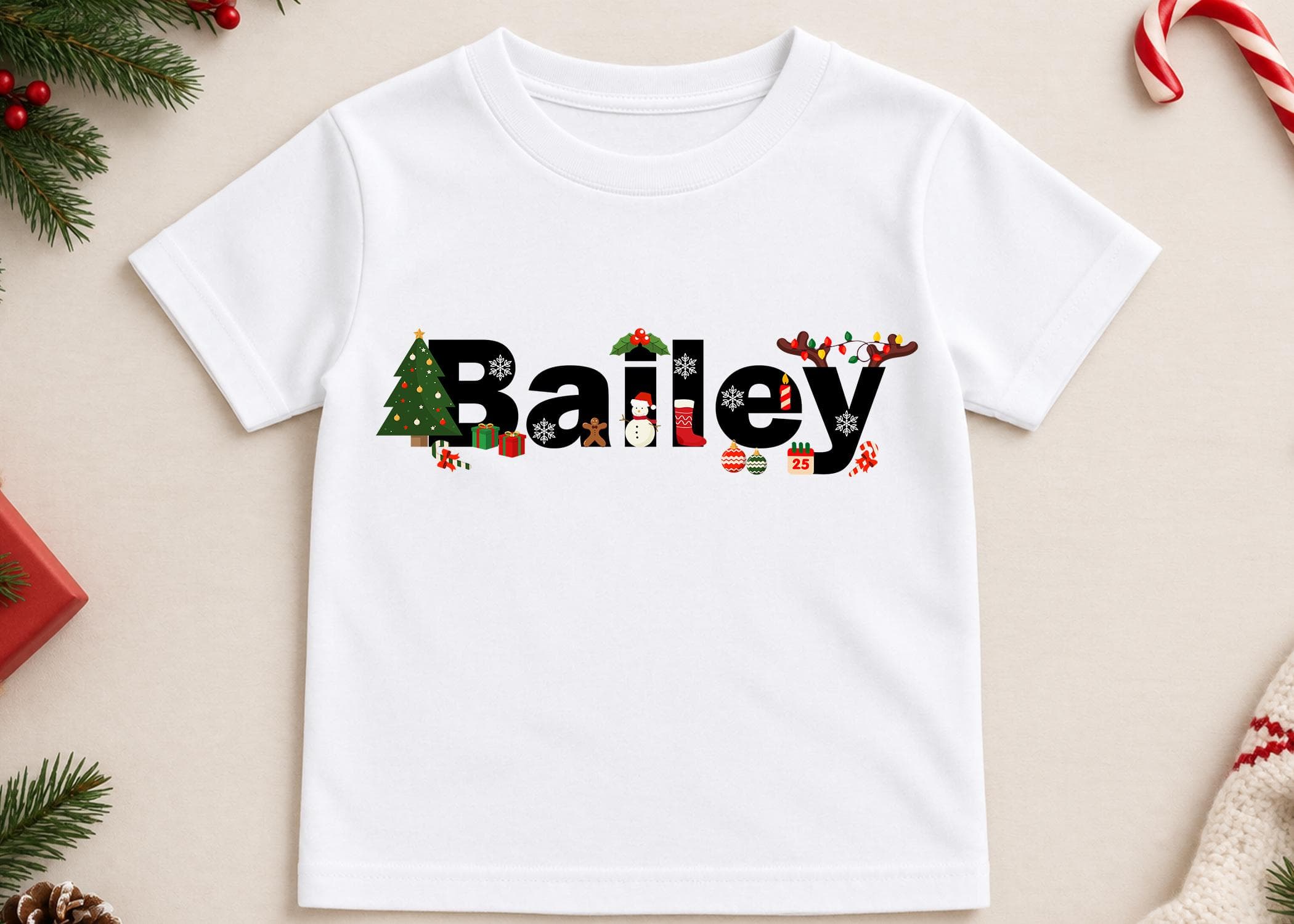 Custom Christmas Name Shirt, Xmas Holiday Sweatshirt, Boys and Girls Holiday Gift