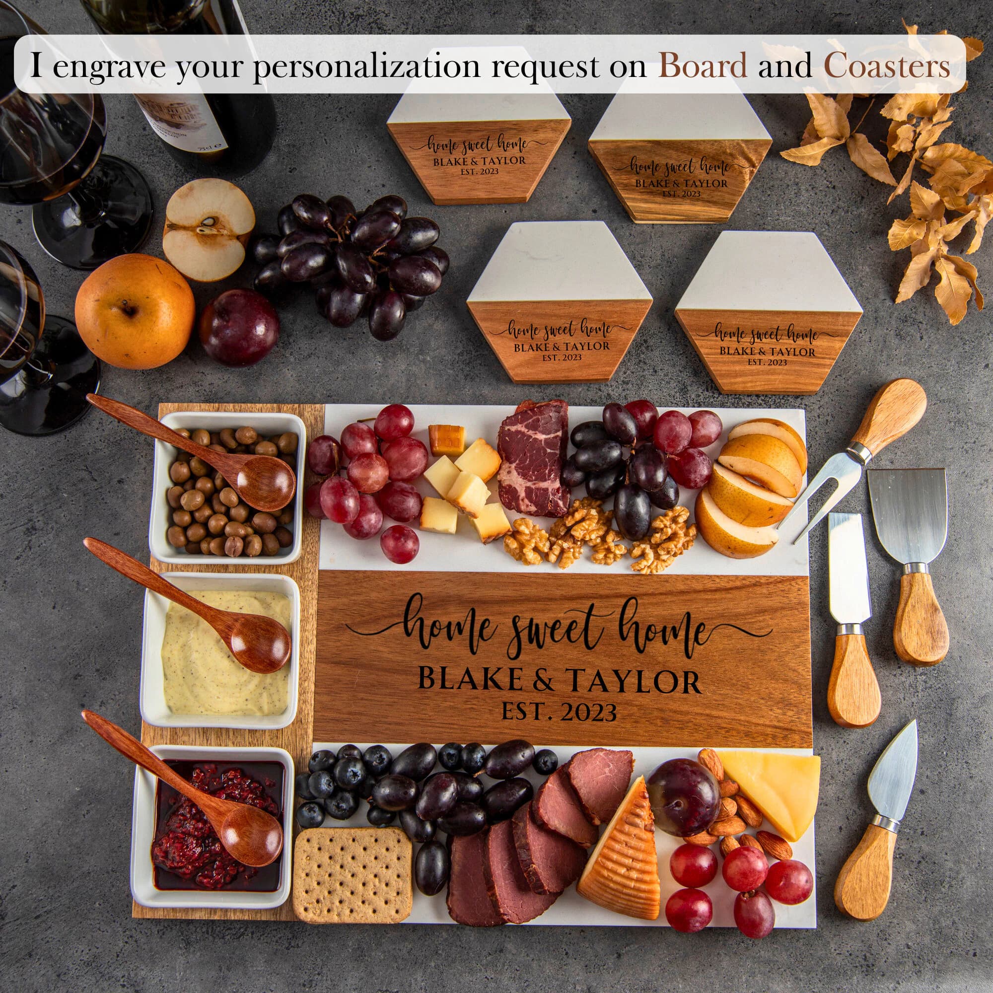 Personalized Cutting Board, Charcuterie Board, Wedding Gift, Bridal Shower, Housewarming , Unique Hostess Gift, Engagement Present, Hosting Decor, Bridal Shower, for Bridesmaids perfect blend of artistry and functionality with Handmade Marble Wood