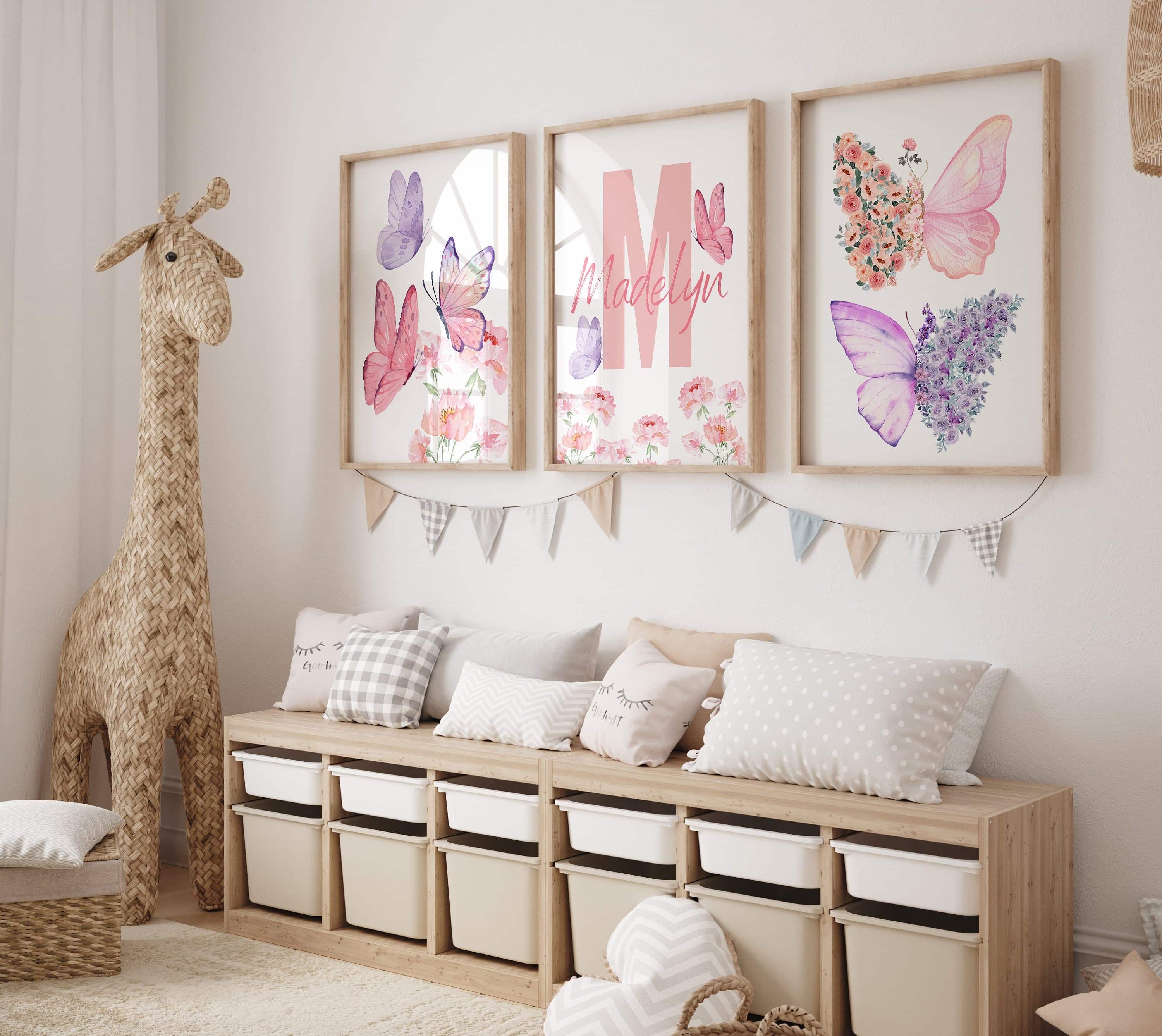 Butterfly Babygirl Room Digital Print - Set of 3 Butterfly Digital - Babygirl Room Decoration - Custom Name Babygirl Nursery- Digital Print