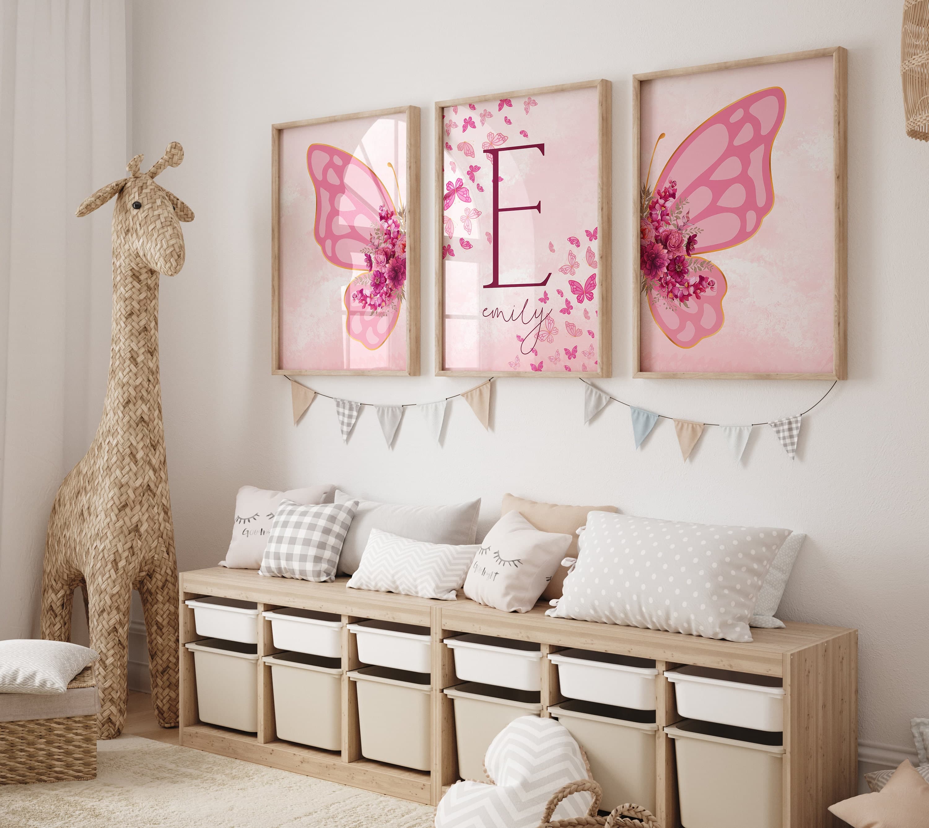 Personalized Butterfly Wall Art, Babygirl Bedroom Decoration, Name Sign Pink Nursery Decor, Pink Butterfly Wall Art, Pink Butterfly Digital