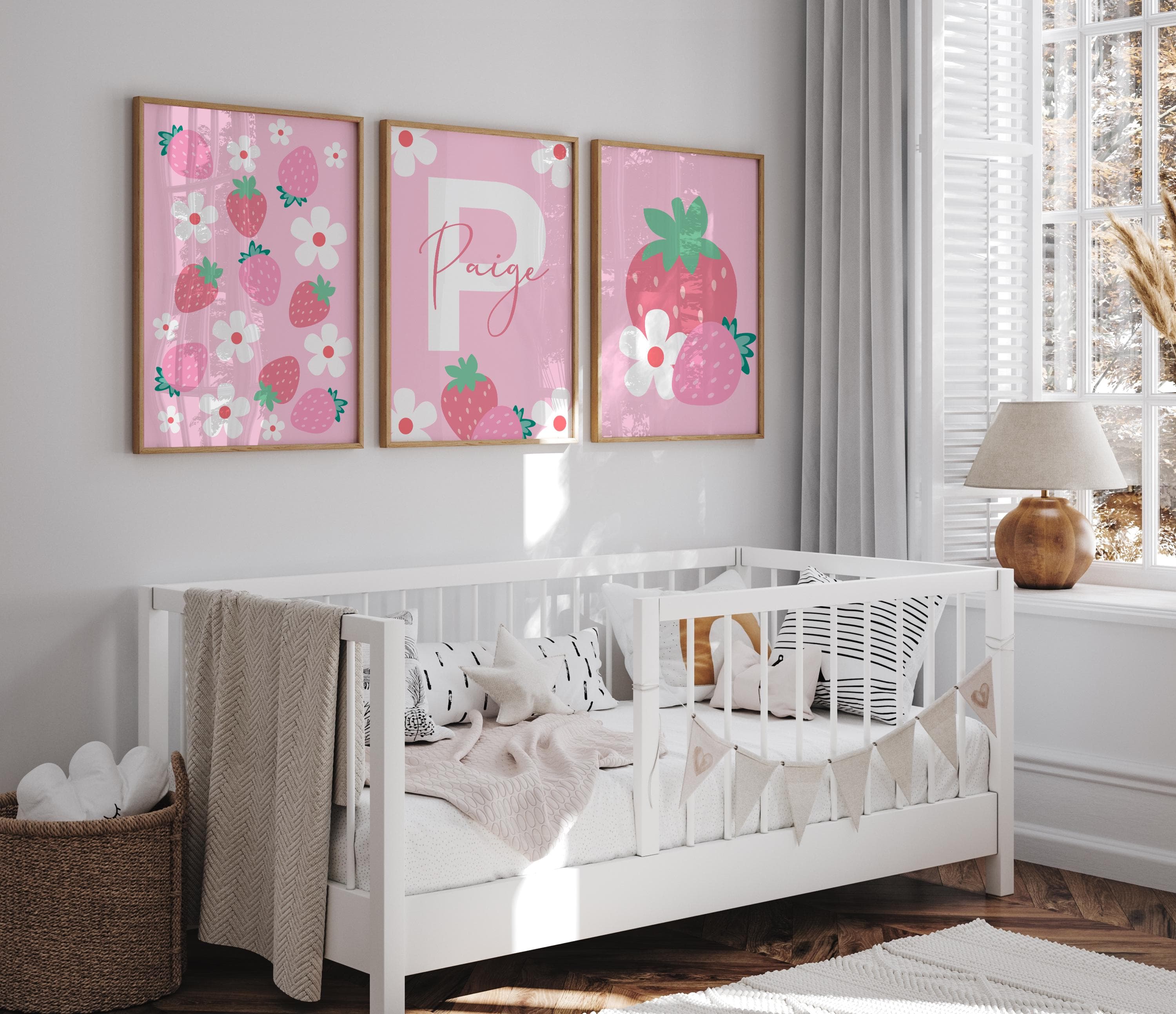 Pink strawberry nursery decor