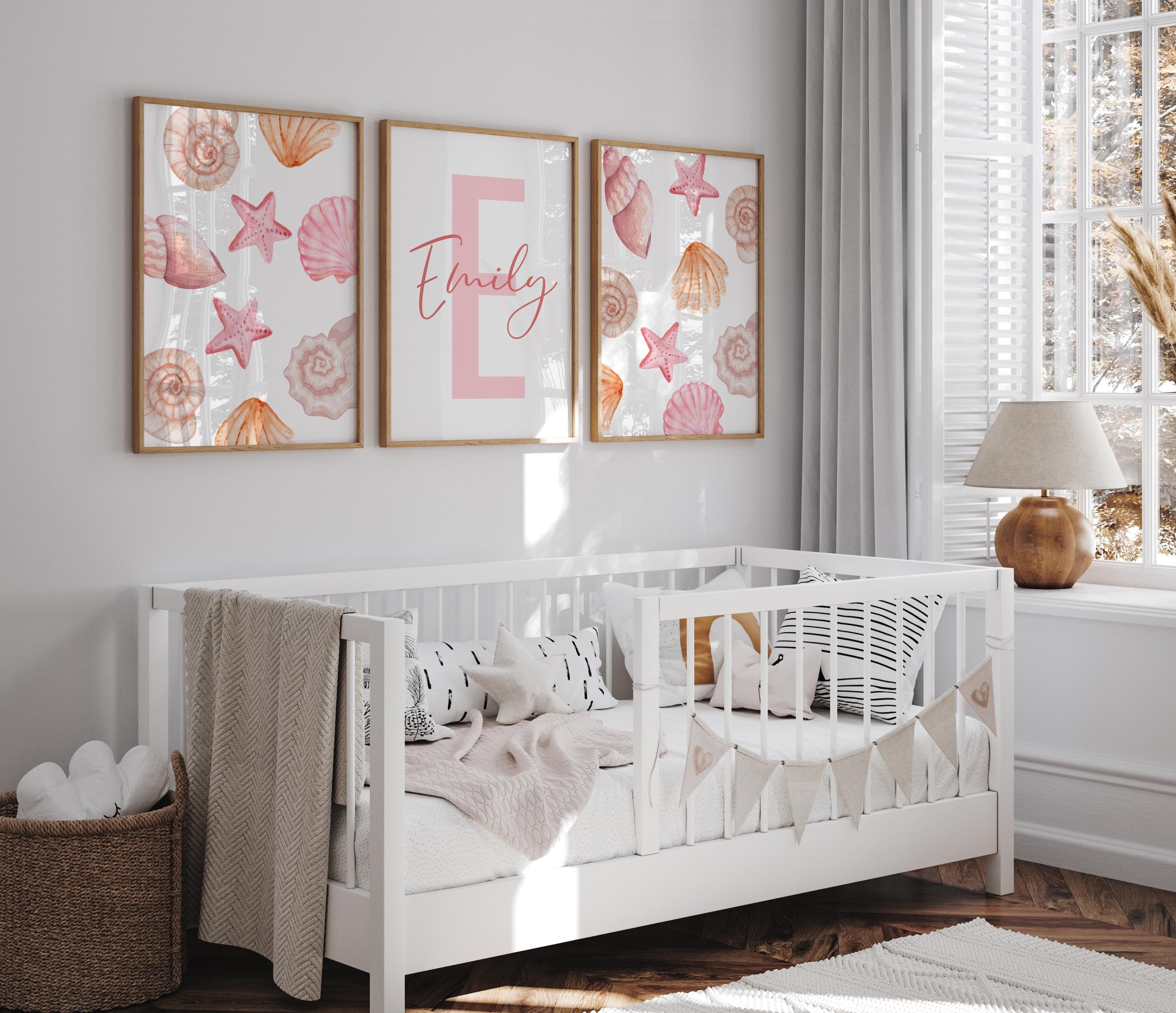 Custom name seashell and starfish poster set