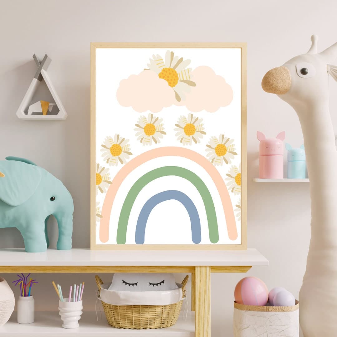 Custom Name Daisy Nursery Wall Art , Set of 3 Daisy Babygirl Room Decor, Rainbow Nursery Decor, Set of 3 Rainbow and Flower Digital  Print - image 5
