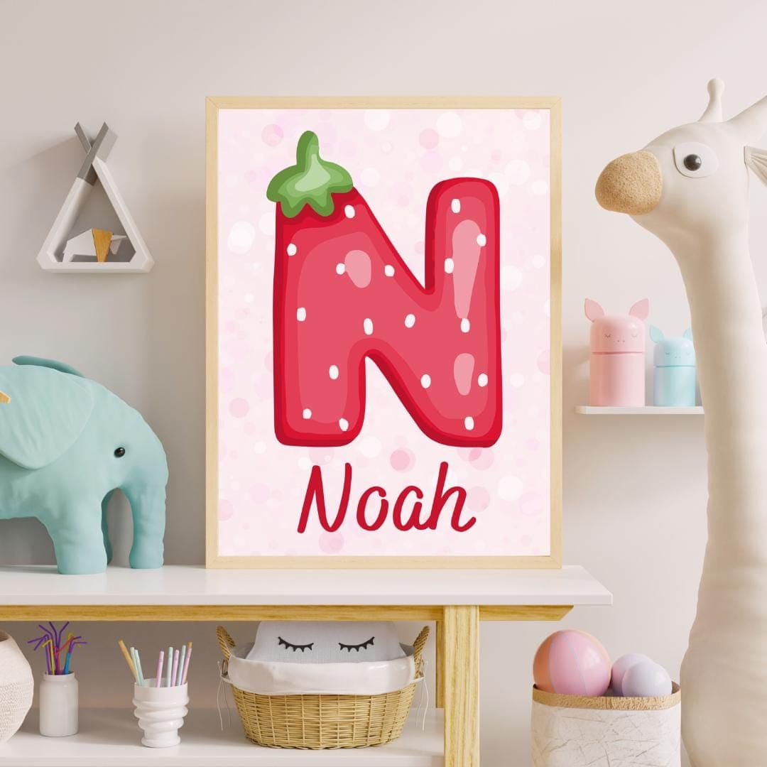 Personalized Strawberry Cake Pink Wall Art Set for Girls' Room – 3-Piece Digital Download | Cute & Fun Decor for Kids' Rooms - Strawberry - image 5