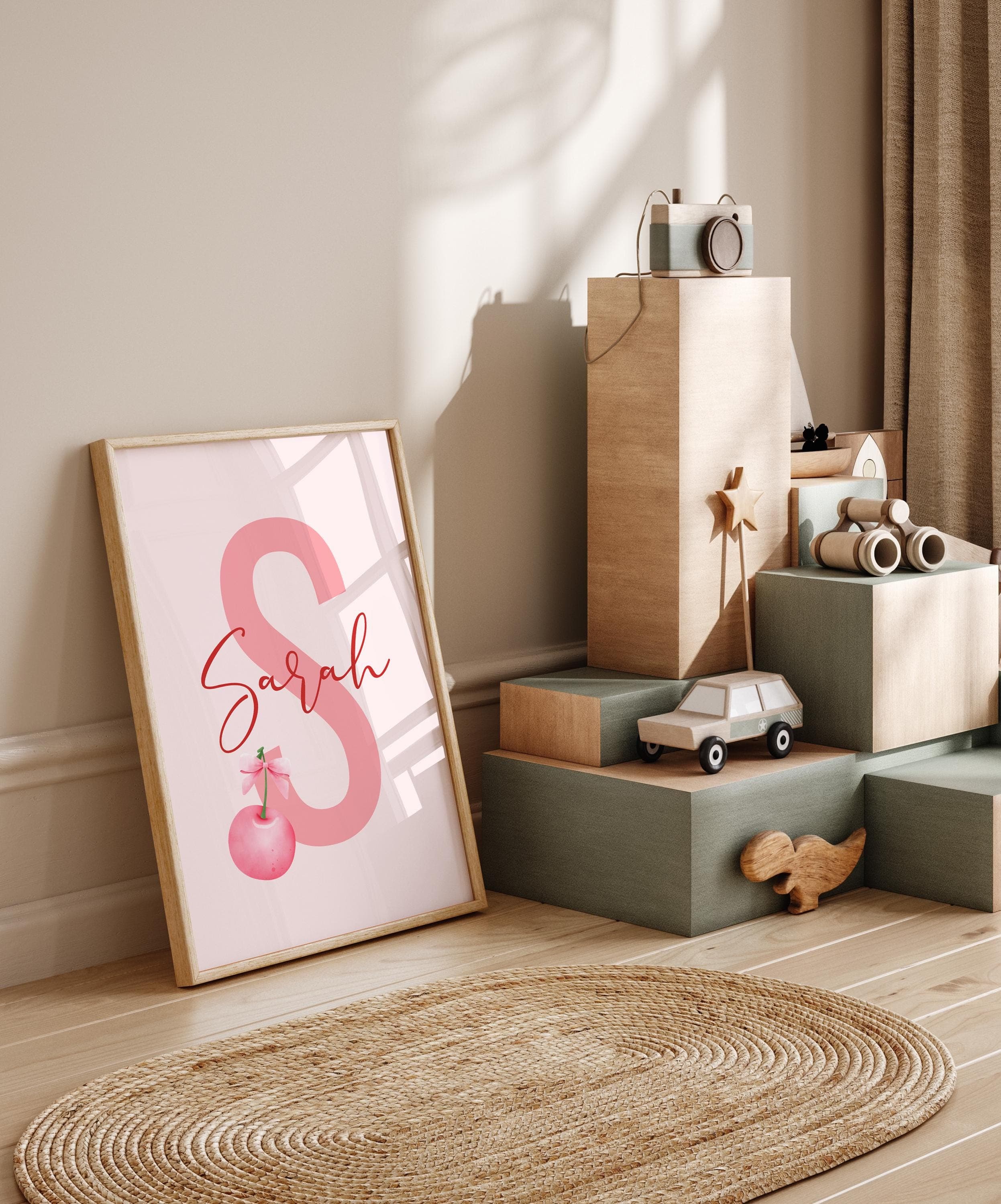 Soft pink watercolor cherry room prints