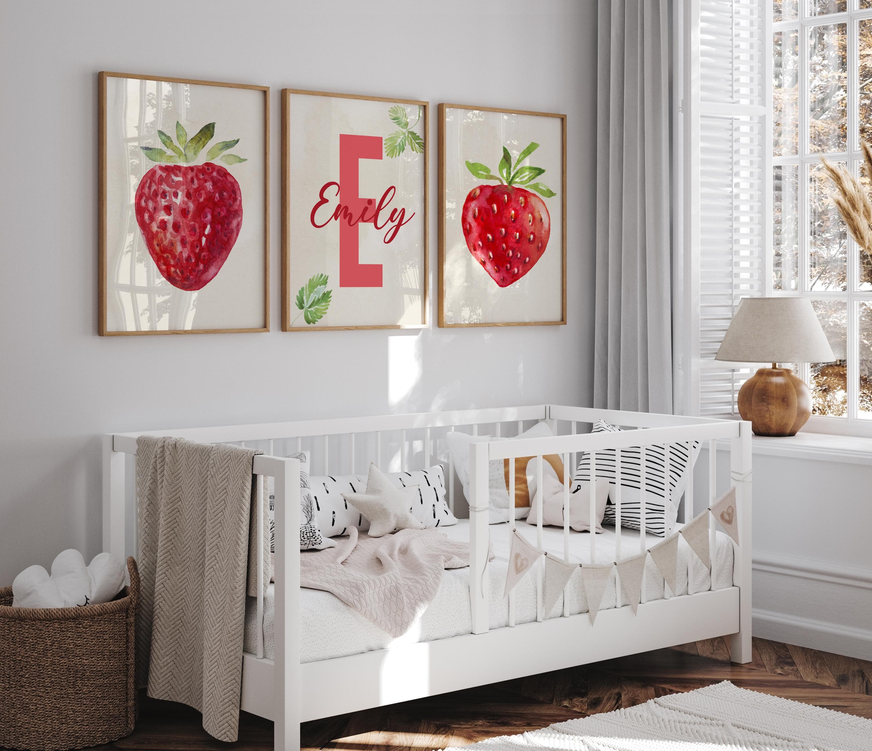 Watercolor strawberry print for baby girl