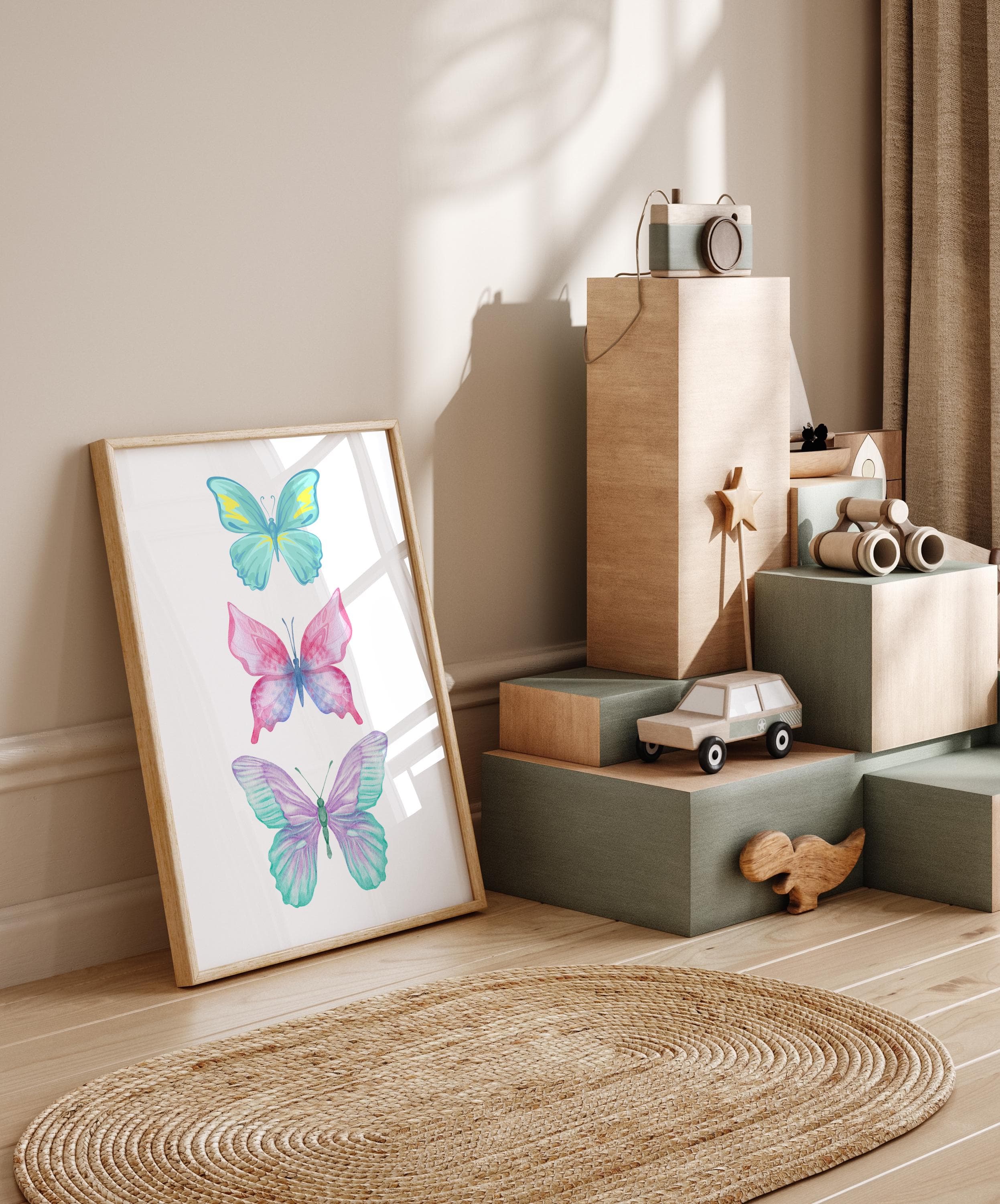 This delicate pastel butterfly wall art is the perfect addition to any nursery or child's room.