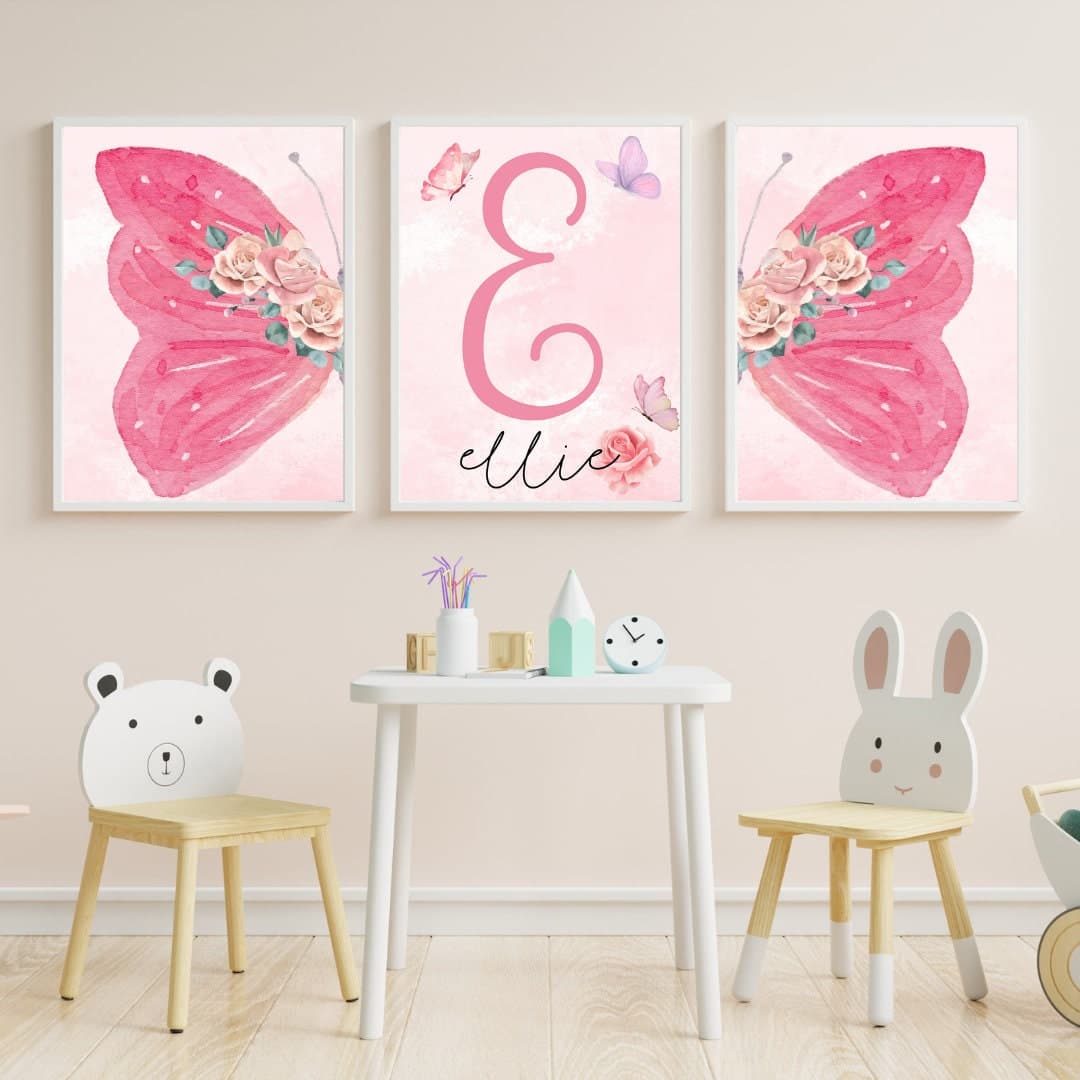 Personalized Nursery Butterfly Print - Pink Digital Wall Art, Sweet Baby Girl Room Decor, Watercolor Butterfly Name Sign, Printable Nursery - image 3