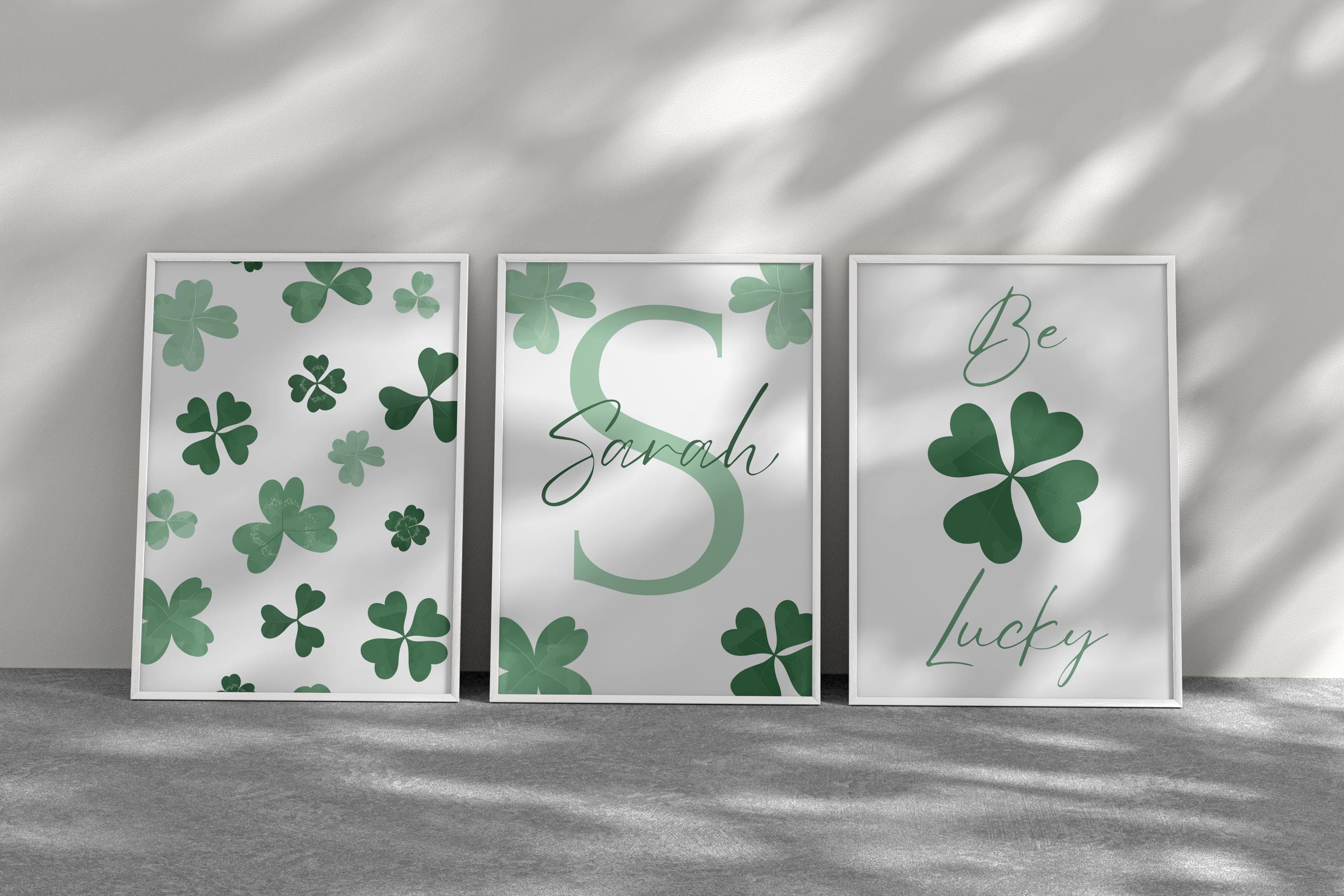 Personalized 4-Leaf Clover Nursery Wall Art – Green Clover Themed 3-Piece Set – Custom Name Print – Kids Room Décor – Digital Download - image 3