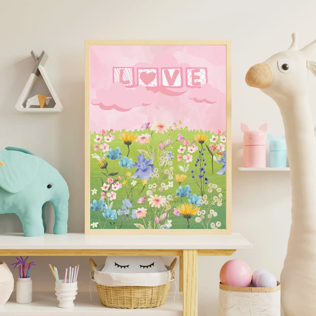 Personalized Flower Garden Digital Print, Flower Wall Art, Watercolor Flower Digital, Babygirl Bedroom Decor, Pink Nursery Decor, Flower - image 5