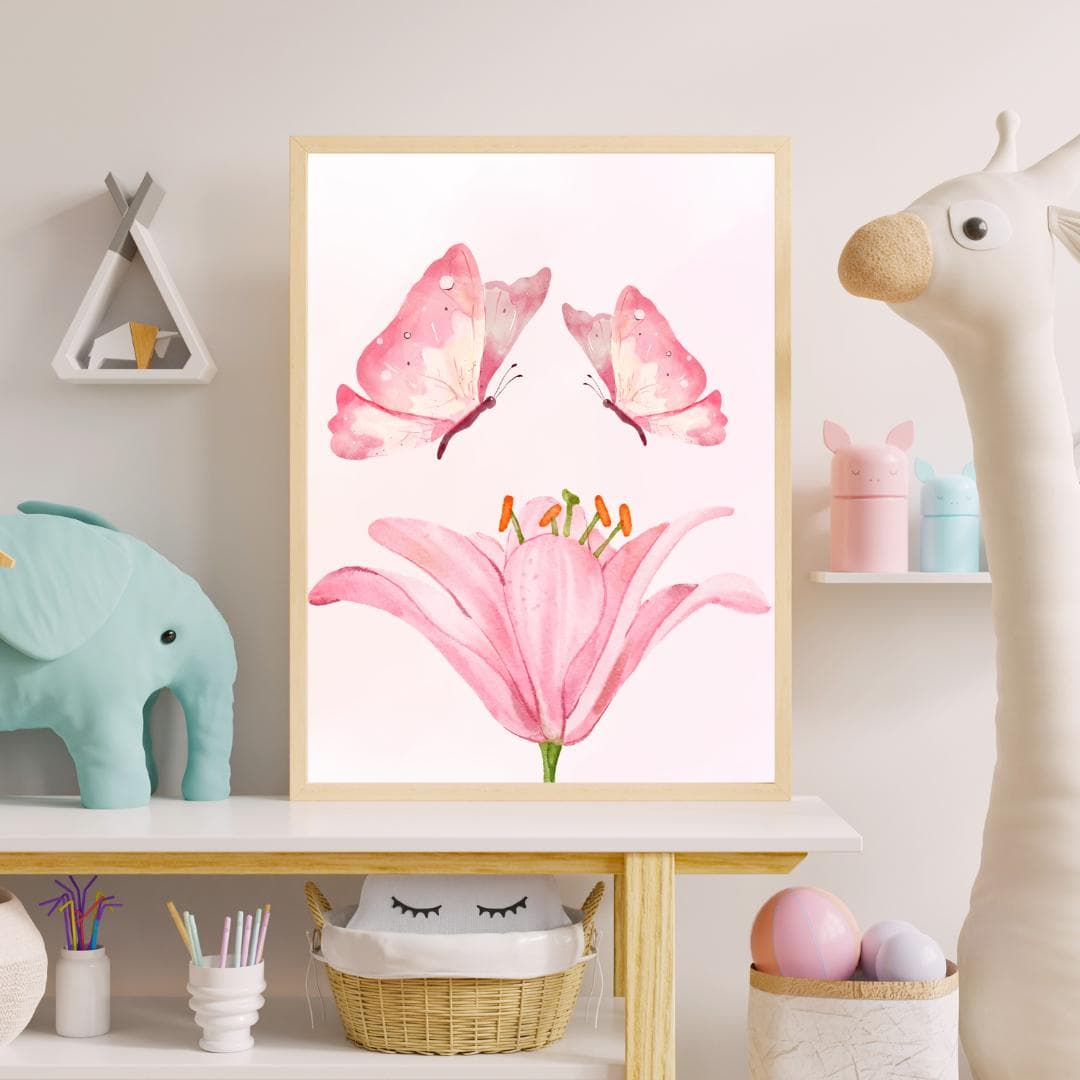Personalized 3-Piece Pink Watercolor Butterfly & Flower Art Set for Girls' Room - Custom Digital Download - Floral Butterfly Nursery Decor - image 5