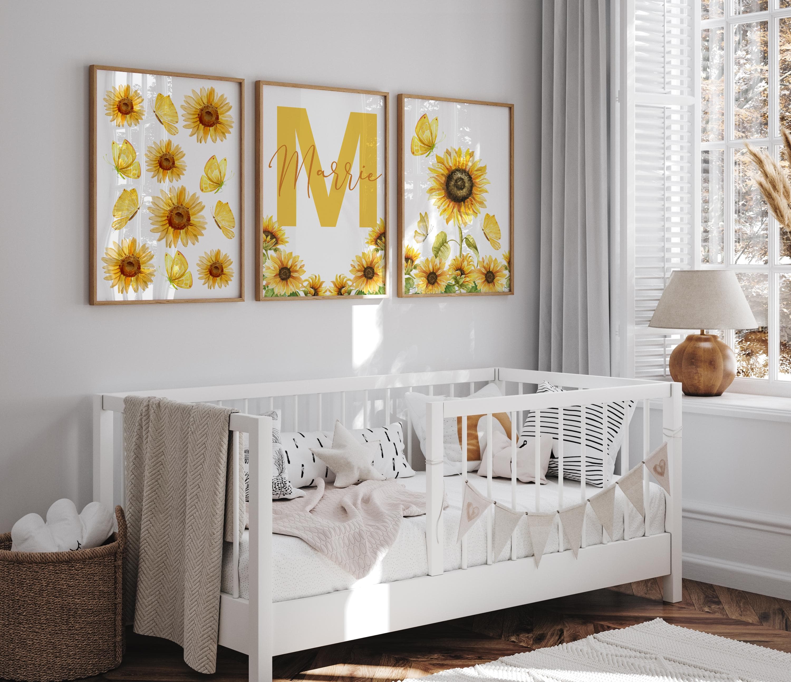 Custom name sunflower-themed wall decor set for kids room