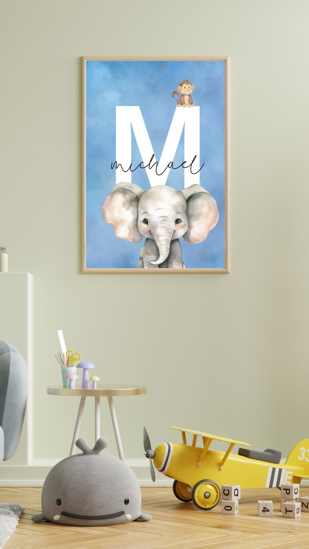 Customizable safari animal wall art for boys' jungle nursery