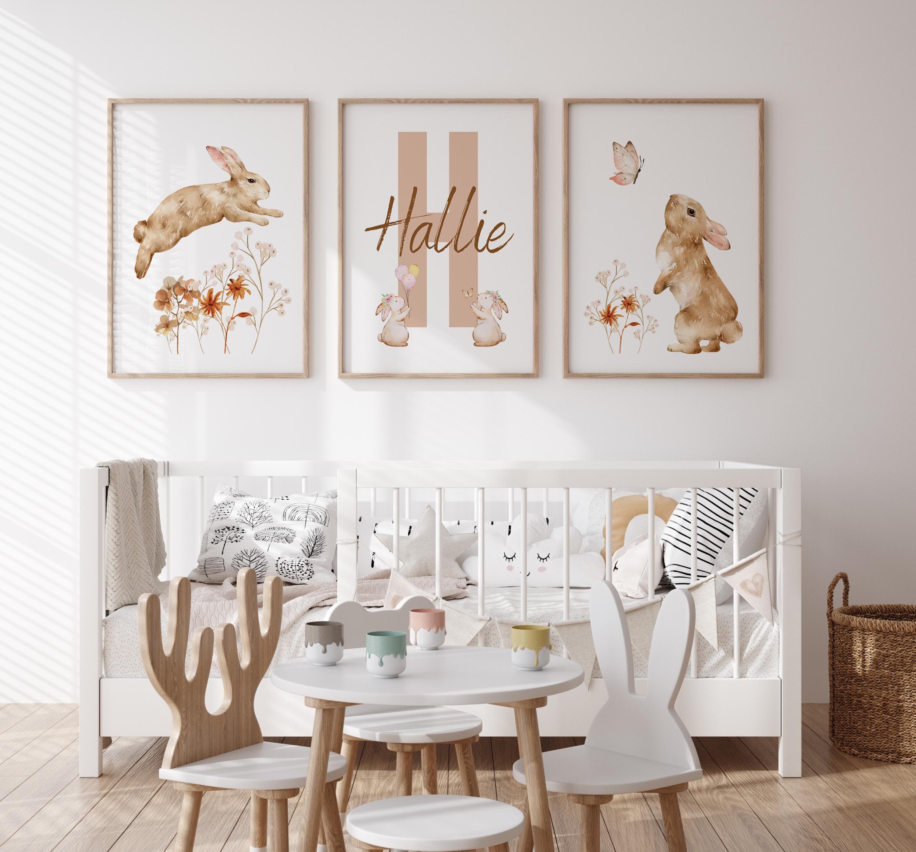 Personalized bunny and floral artwork with custom name.