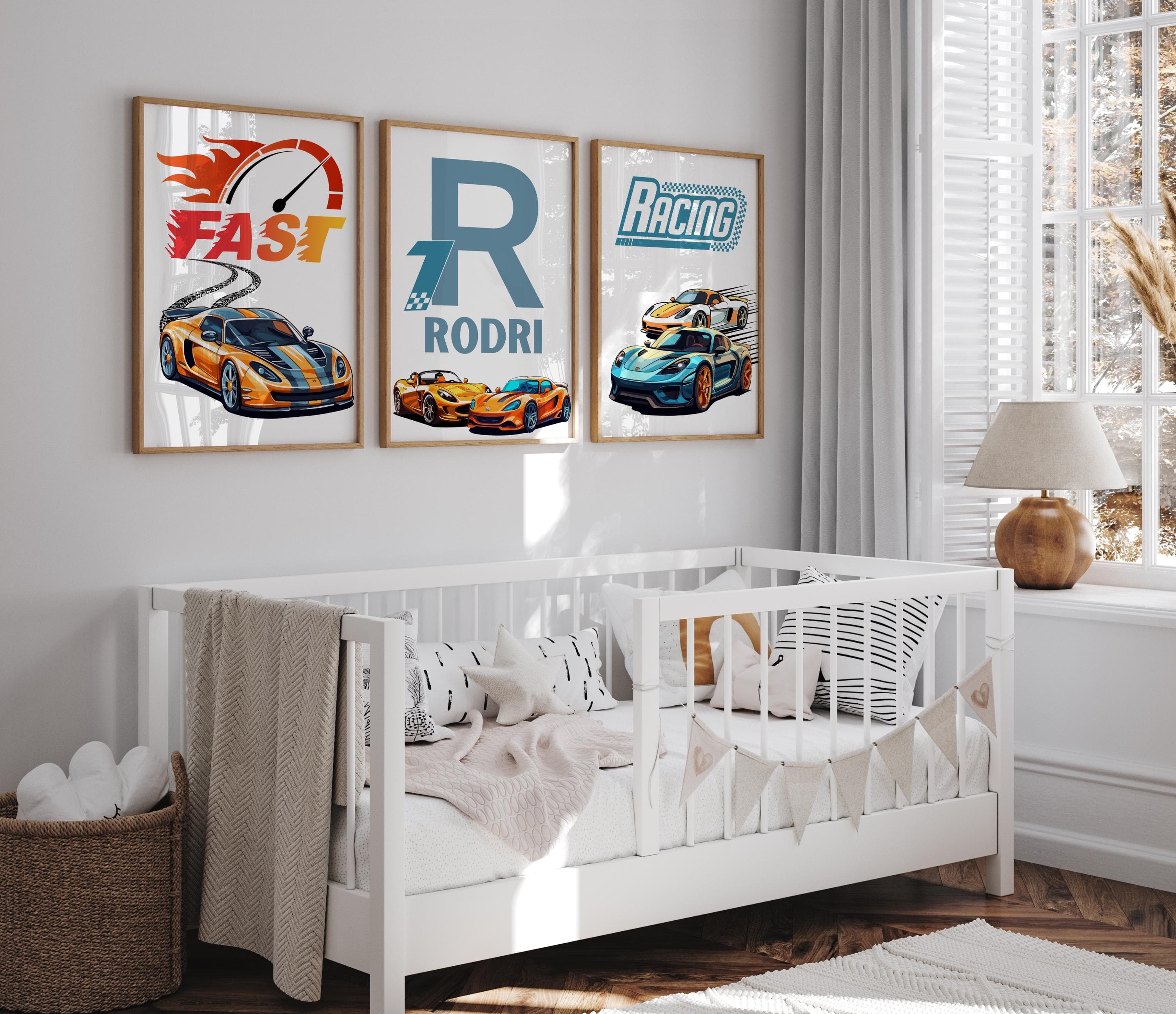 Blue sports car wall art for boys nursery