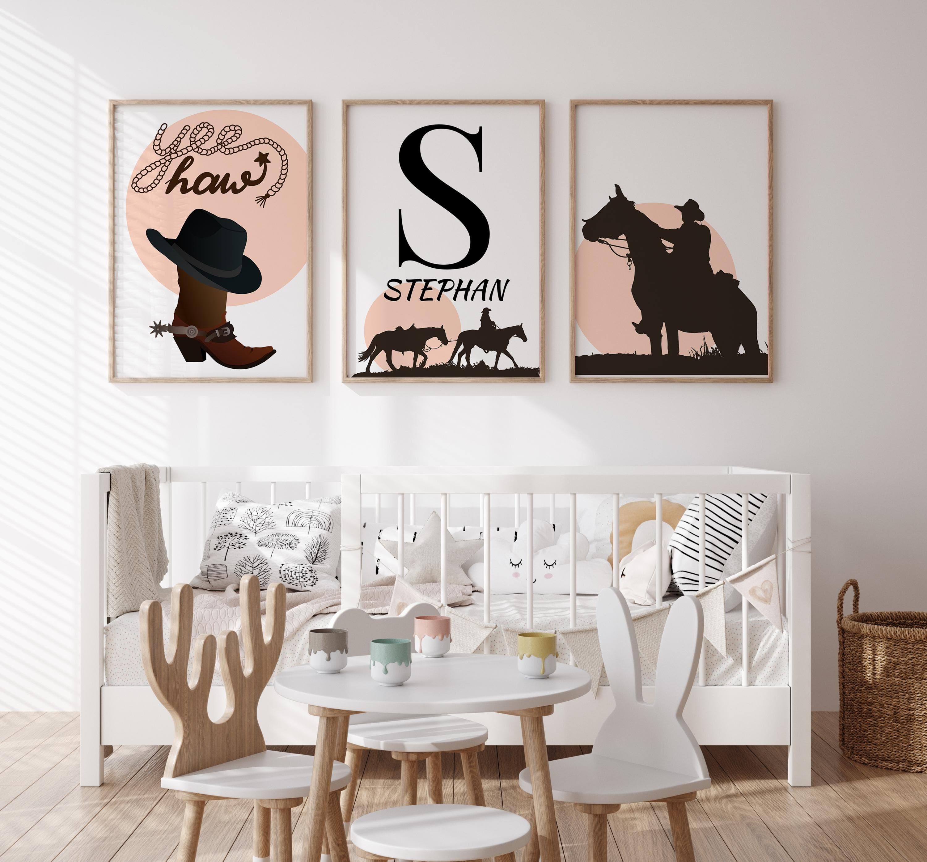 Cowboy boots and hat digital wall art for kids.
