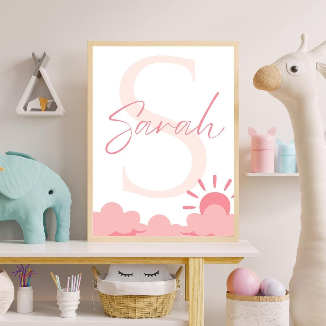 Personalized Rainbow & Sun Nursery Wall Art Set | Pink Themed Customizable Name Print | 3-Piece Digital Download for Girls' Room - Digital - image 5