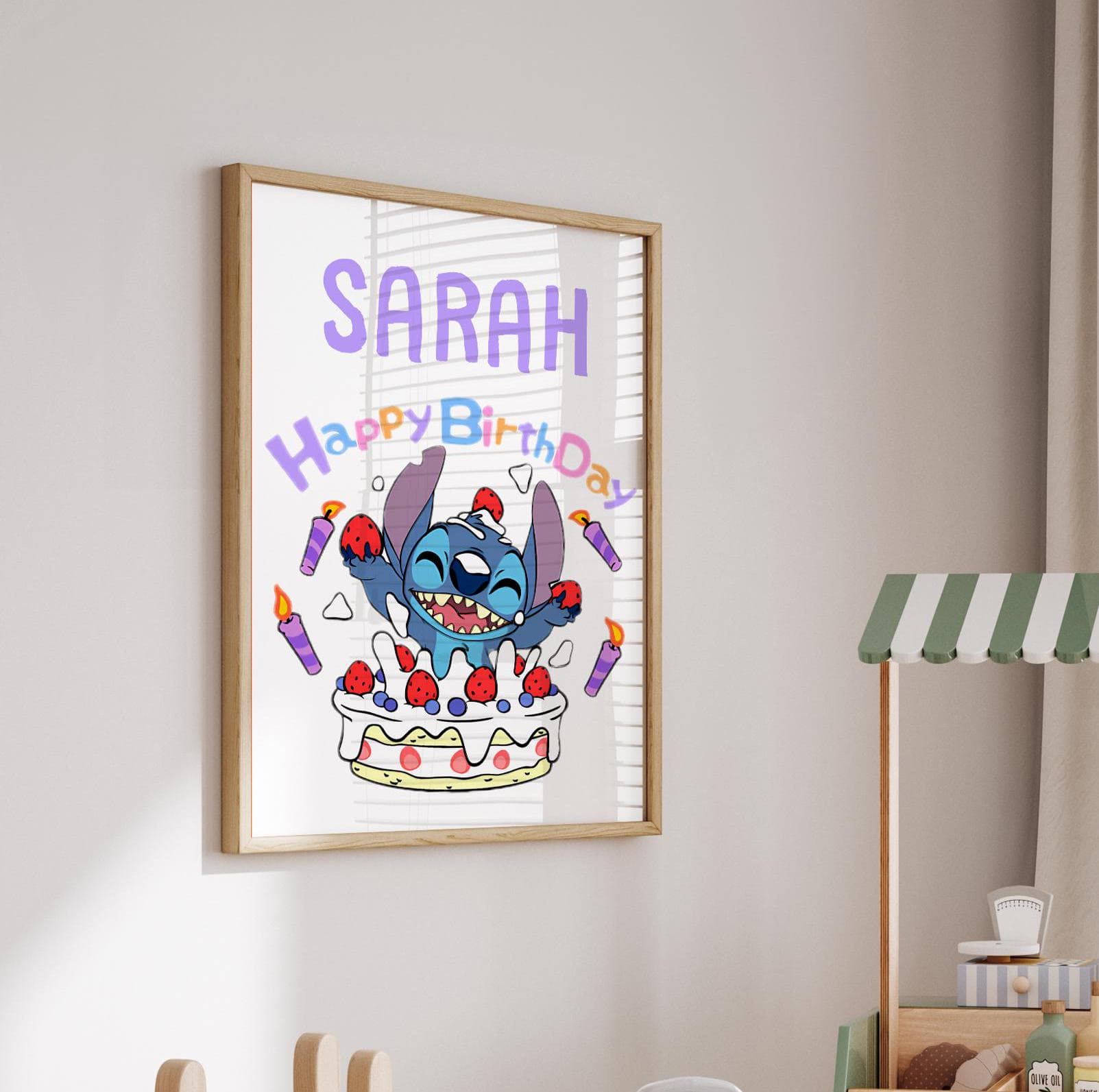 Personalized Stitch Happy Birthday Wall Art - Birthday Party Decor or Birthday Card - Cute Digital Birthday Poster Printable Party Decor