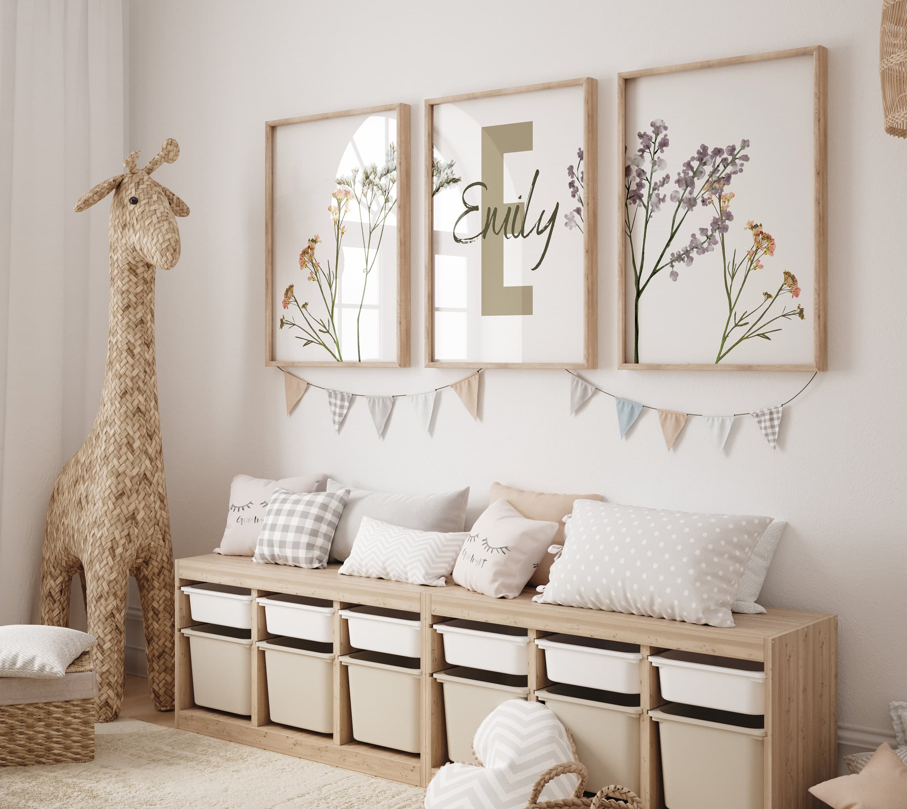 Personalized Wildflower Nursery Decor, Custom Name Floral Nursery Decor, Babygirl Bedroom Decoration, Name Sign Wildflower Nursery, Digital