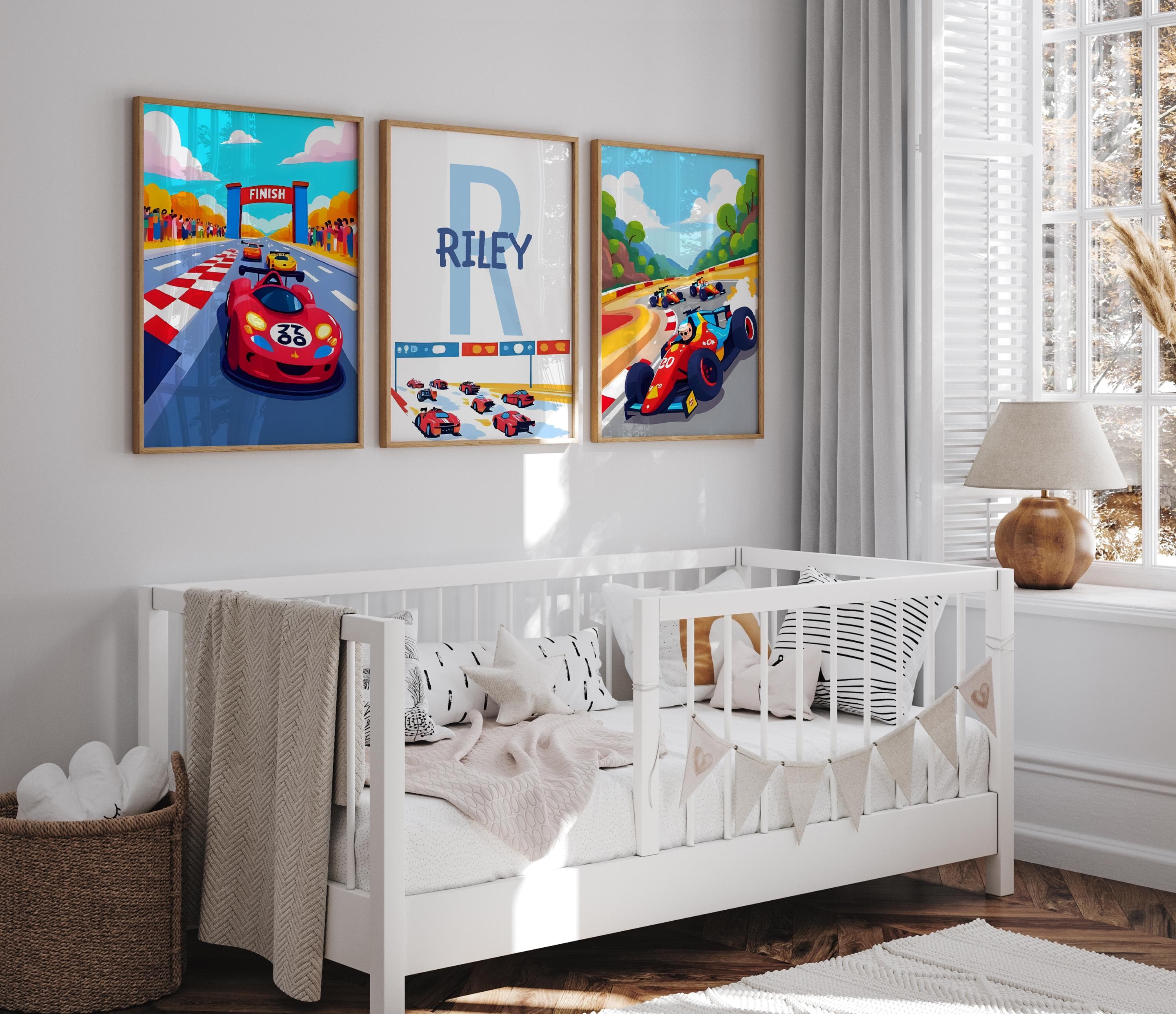 Personalized Racing Sports Car Wall Art • 3 Piece Boy Room Decor • Red Race Car Nursery Prints • Custom Name Printable Set
