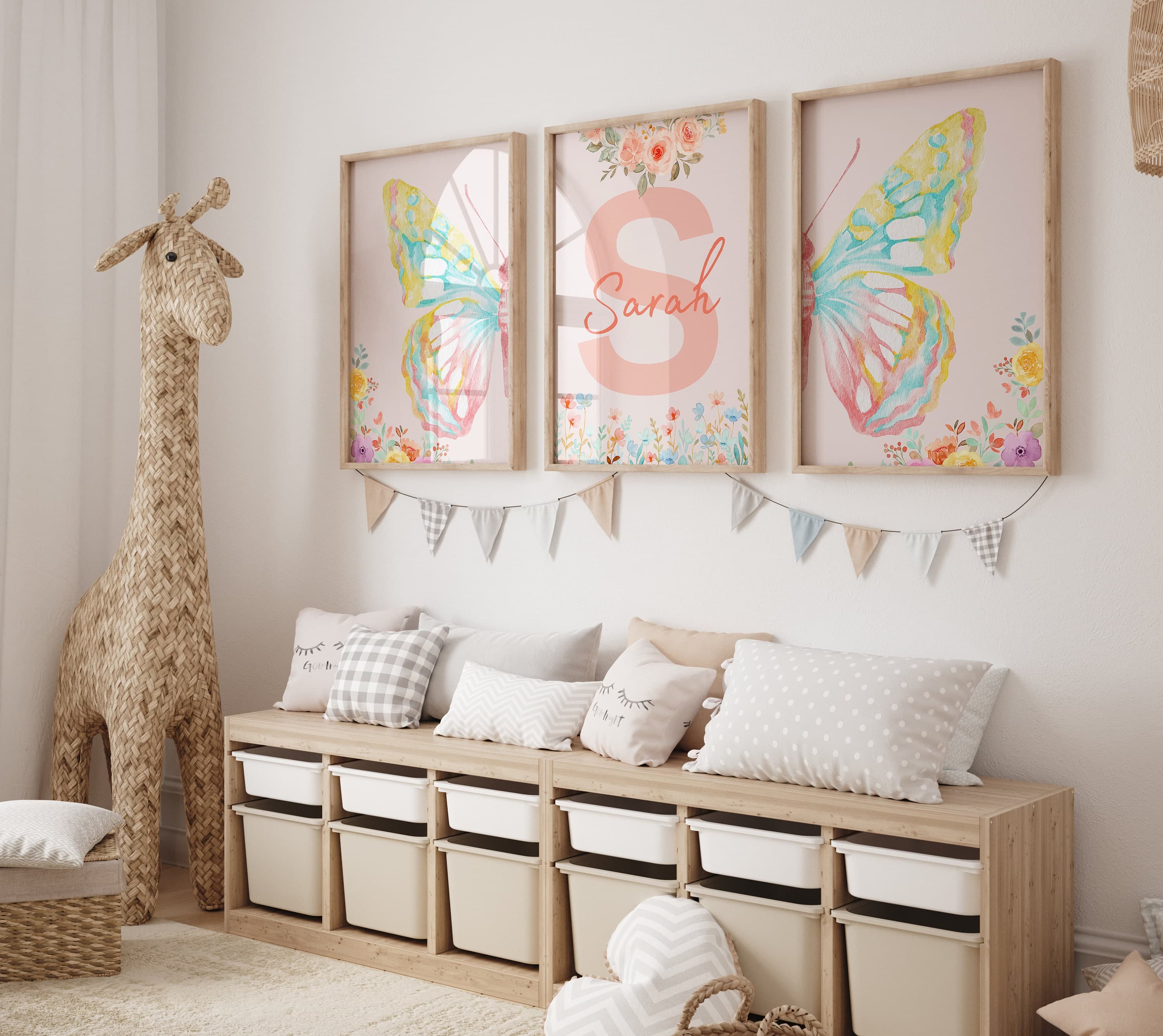 Butterfly Dreams Nursery Art - Personalized Babygirl Name Print - Custom Wall Decor - Baby Shower Gift - Digital Nursery Print