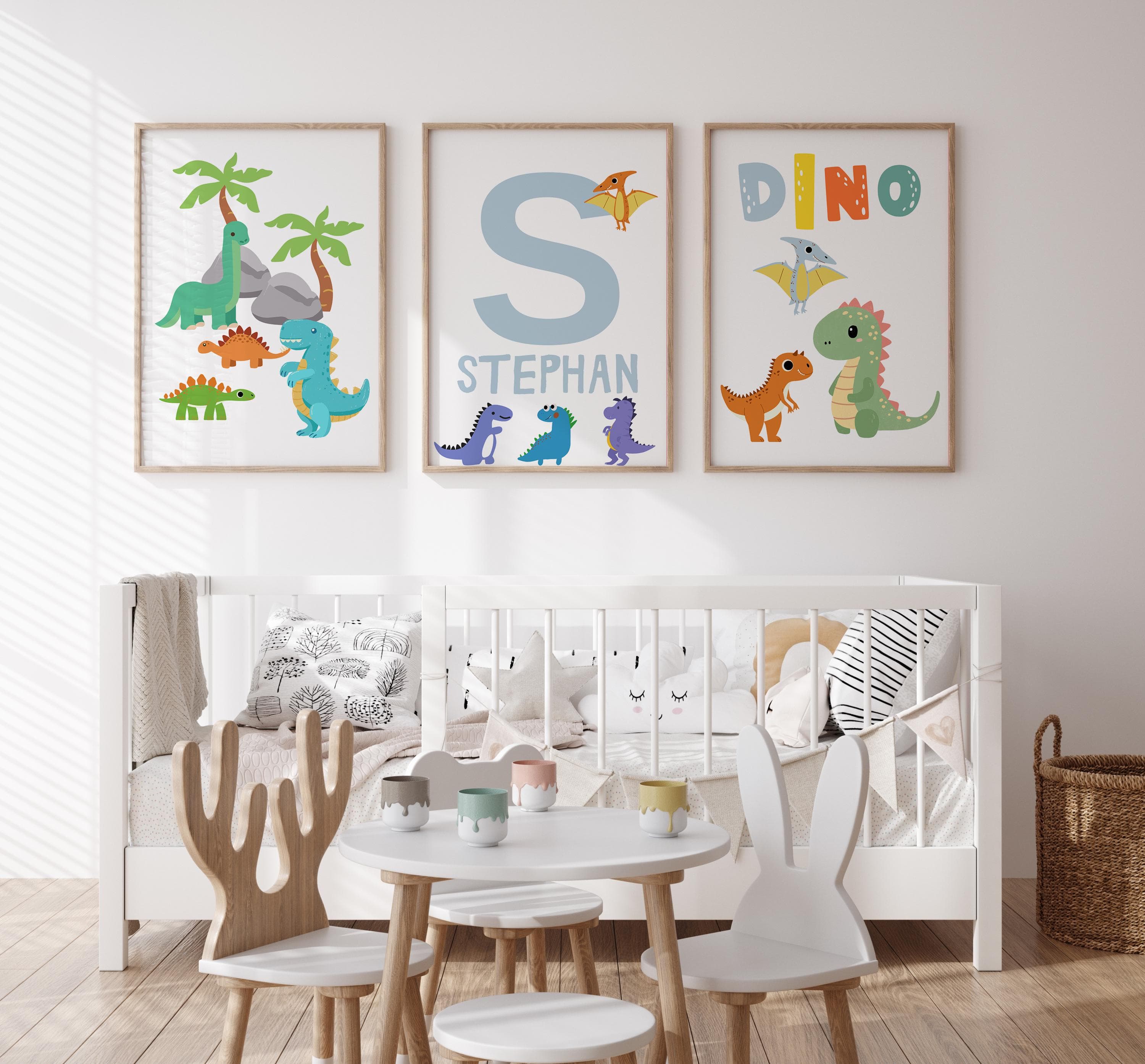 Personalized Dinosaur Wall Art Set for Boys Room - Custom Name 3 Piece Dinosaur Decor - Nursery or Kids Room Dino Theme - Set of 3 Dino Art - image 3