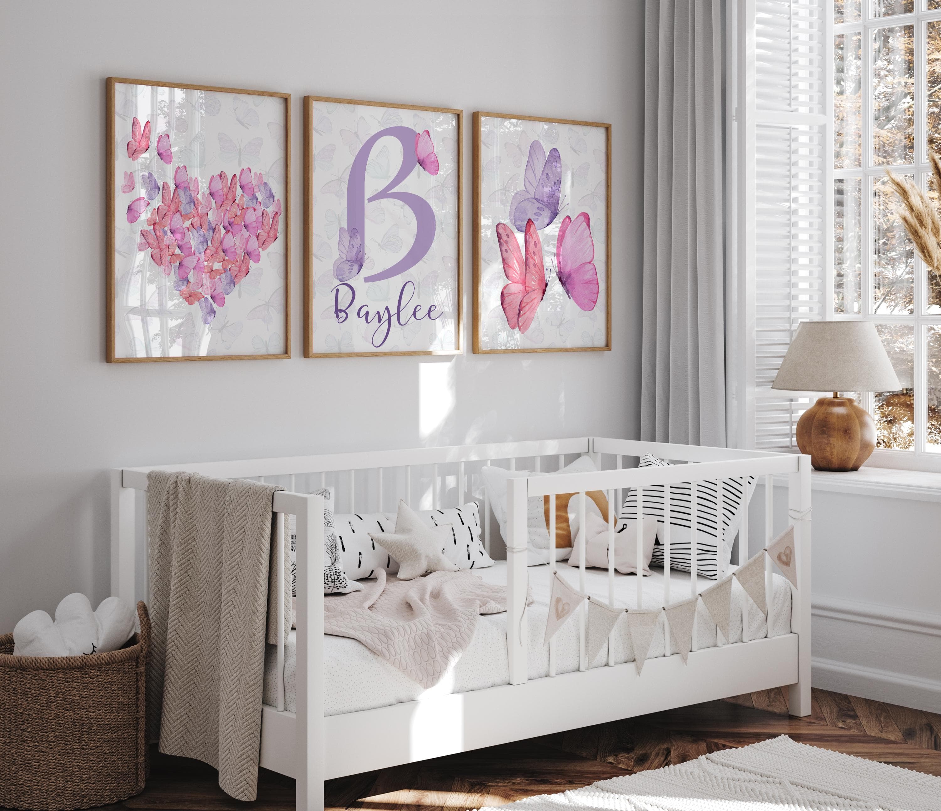 Children's Girl's Room Decoration - Set of 3 Butterfly Posters with Personalized First Name - Personalized Butterfly Triptych - Name Sign - image 4